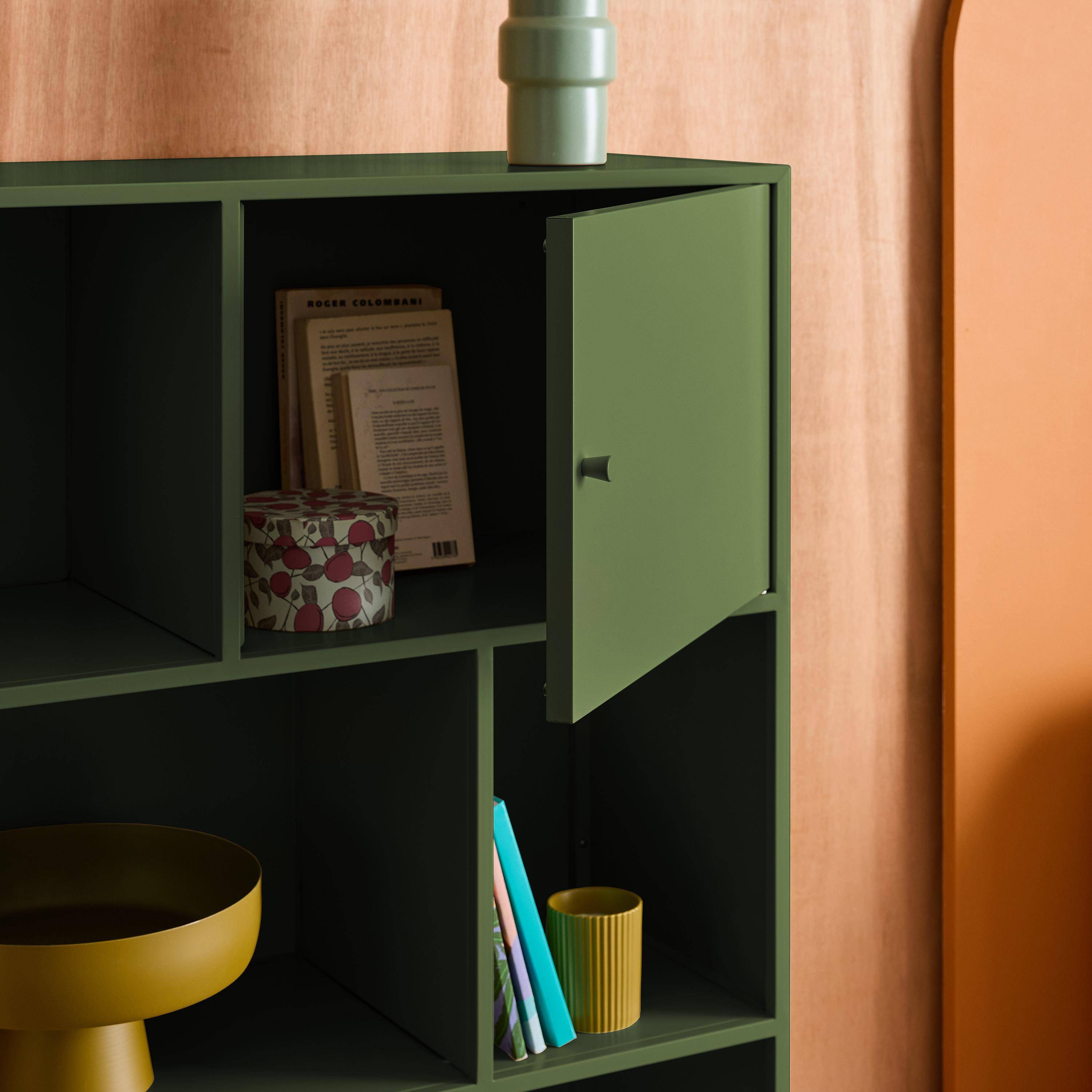 Aparador, mueble de almacenamiento industrial de metal con 6 compartimentos Verde - 80x35x125 cm Photo7