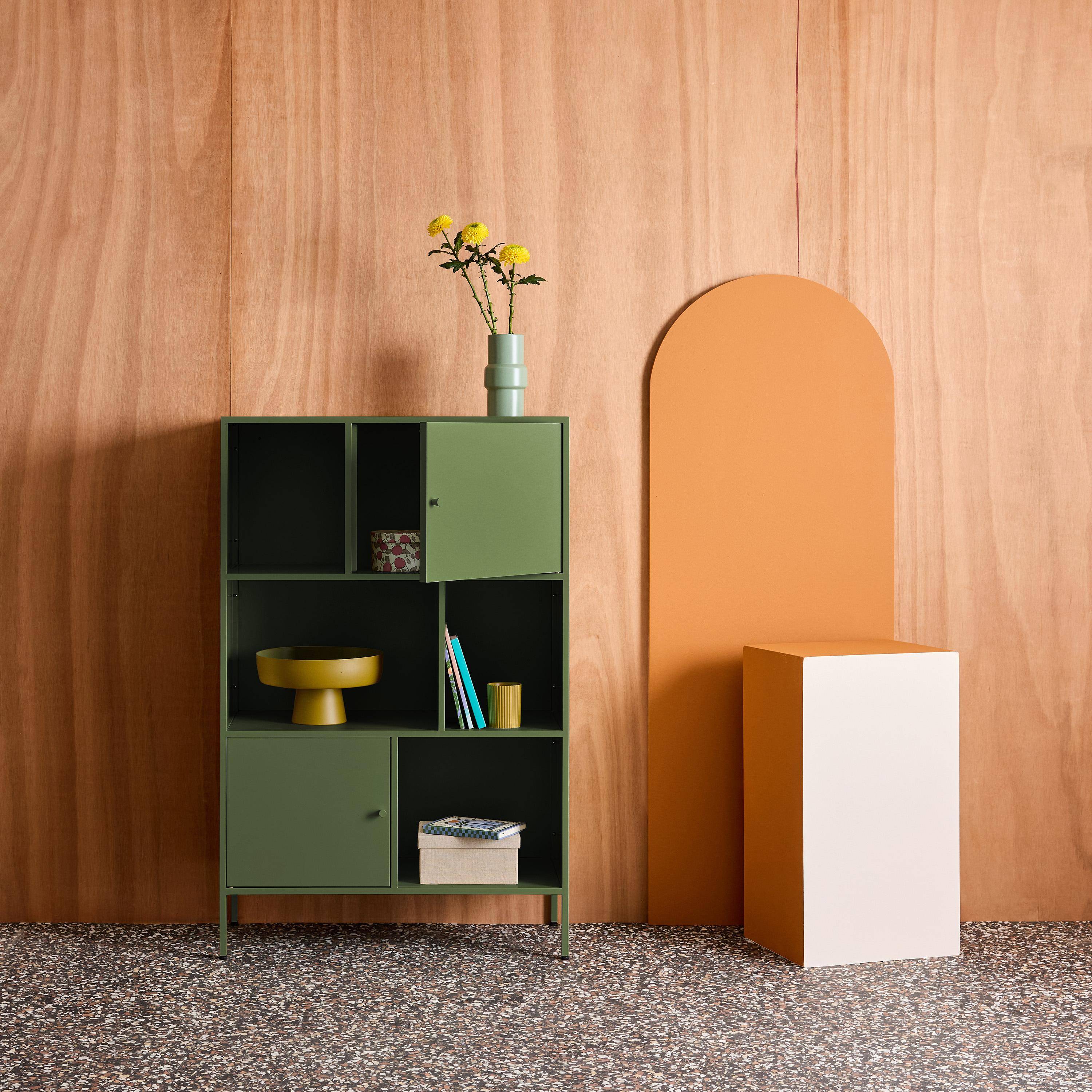 Aparador, mueble de almacenamiento industrial de metal con 6 compartimentos Verde - 80x35x125 cm,sweeek,Photo3