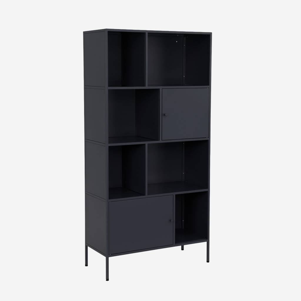 Aparador, móvel de armazenamento industrial de metal, 8 compartimentos, Preto