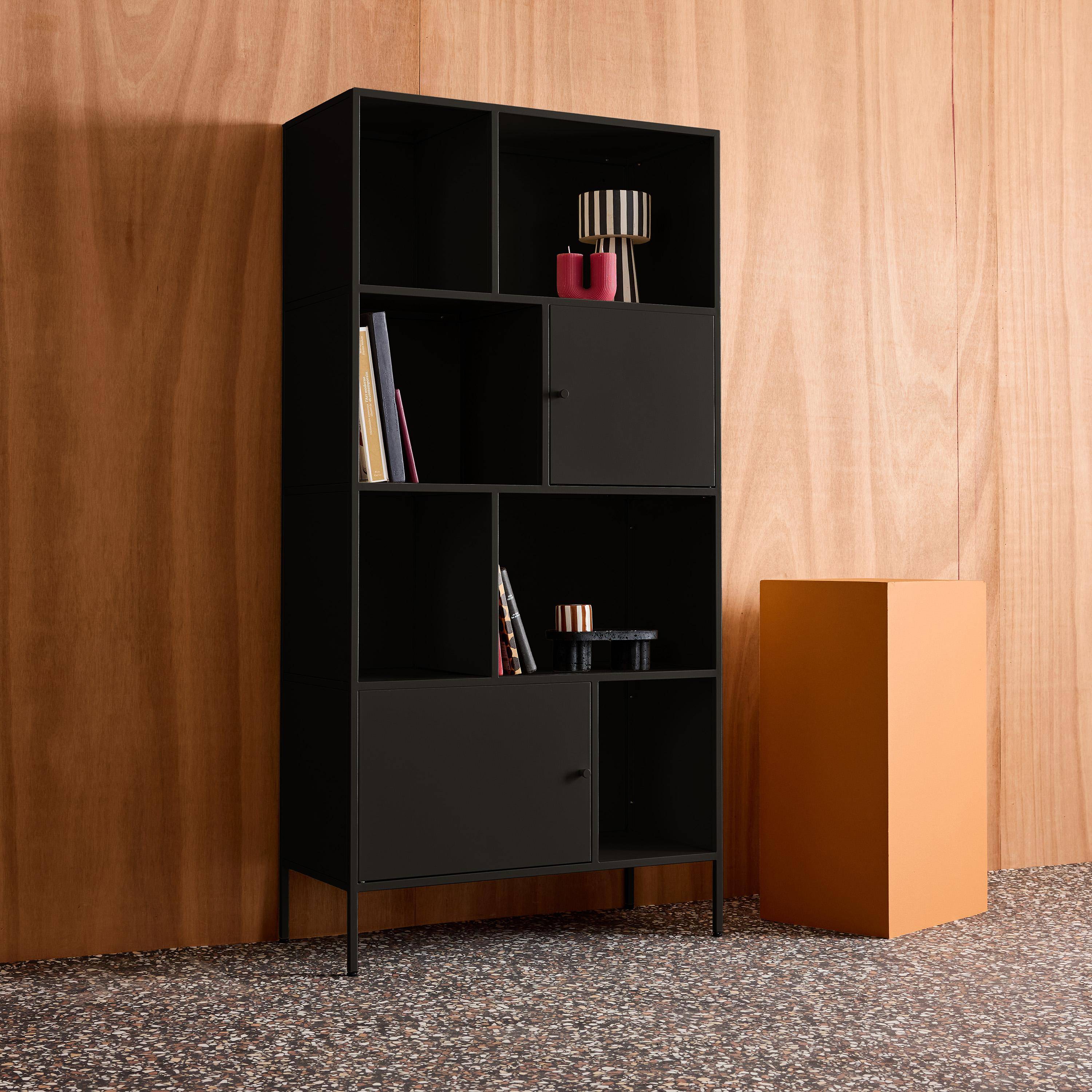 Buffet, industrial metal storage unit with 8 compartments Black 80x35x160.5 cm - Oklahoma,sweeek,Photo5