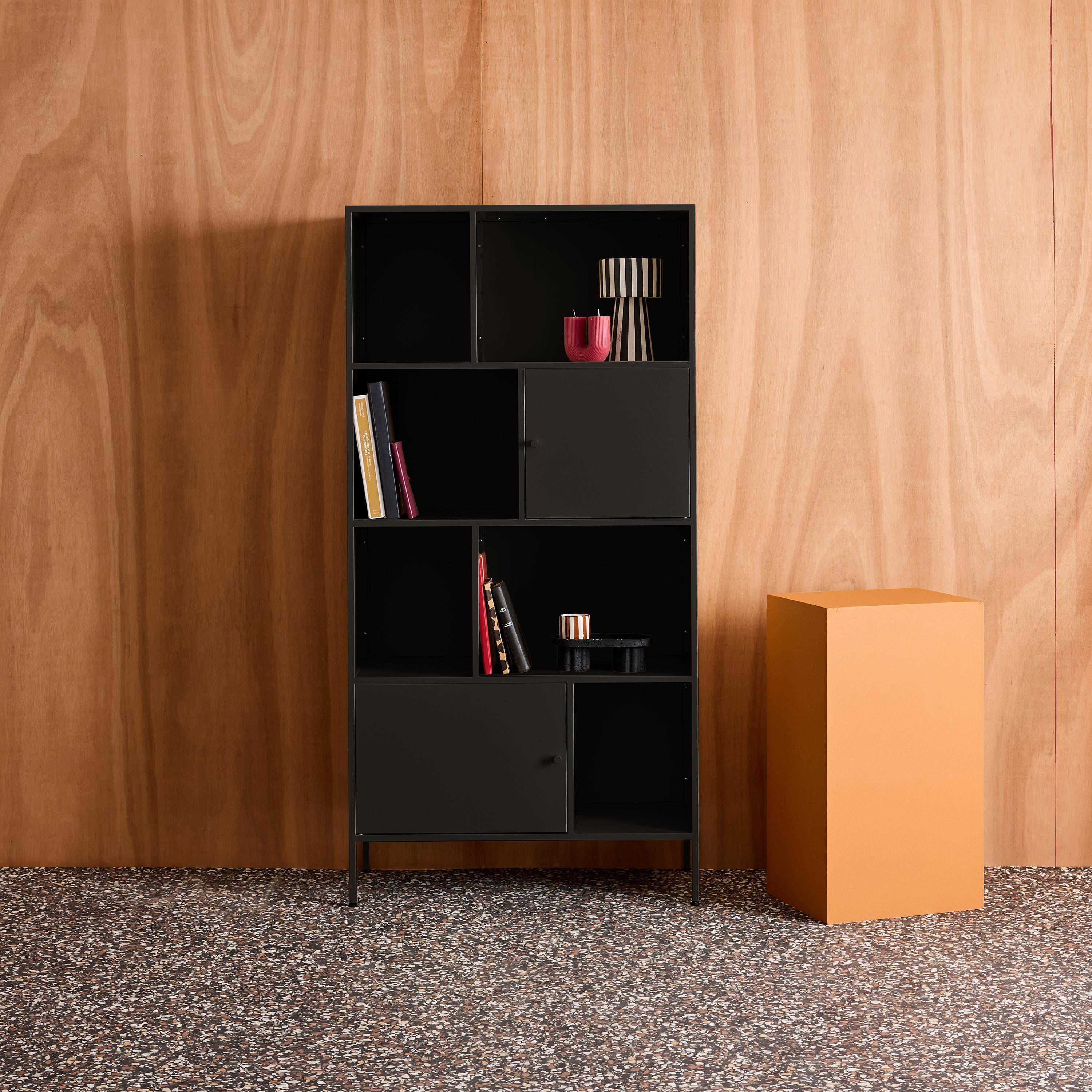 Buffet, industrial metal storage unit with 8 compartments Black 80x35x160.5 cm - Oklahoma,sweeek,Photo1