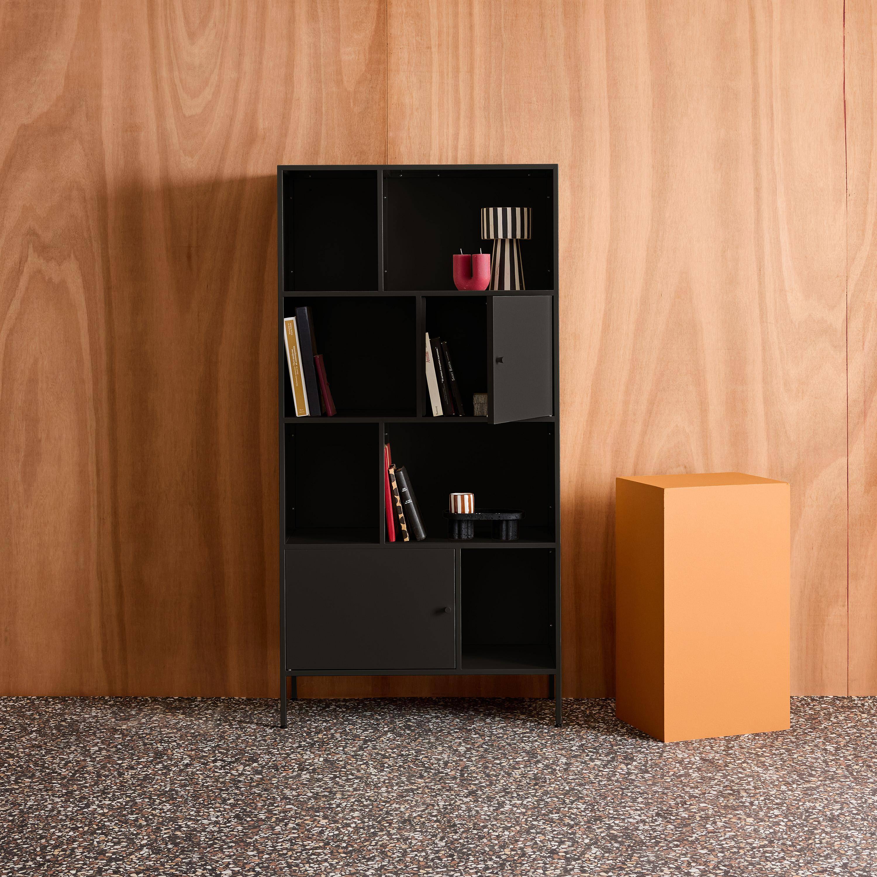 Buffet, industrial metal storage unit with 8 compartments Black 80x35x160.5 cm - Oklahoma,sweeek,Photo2