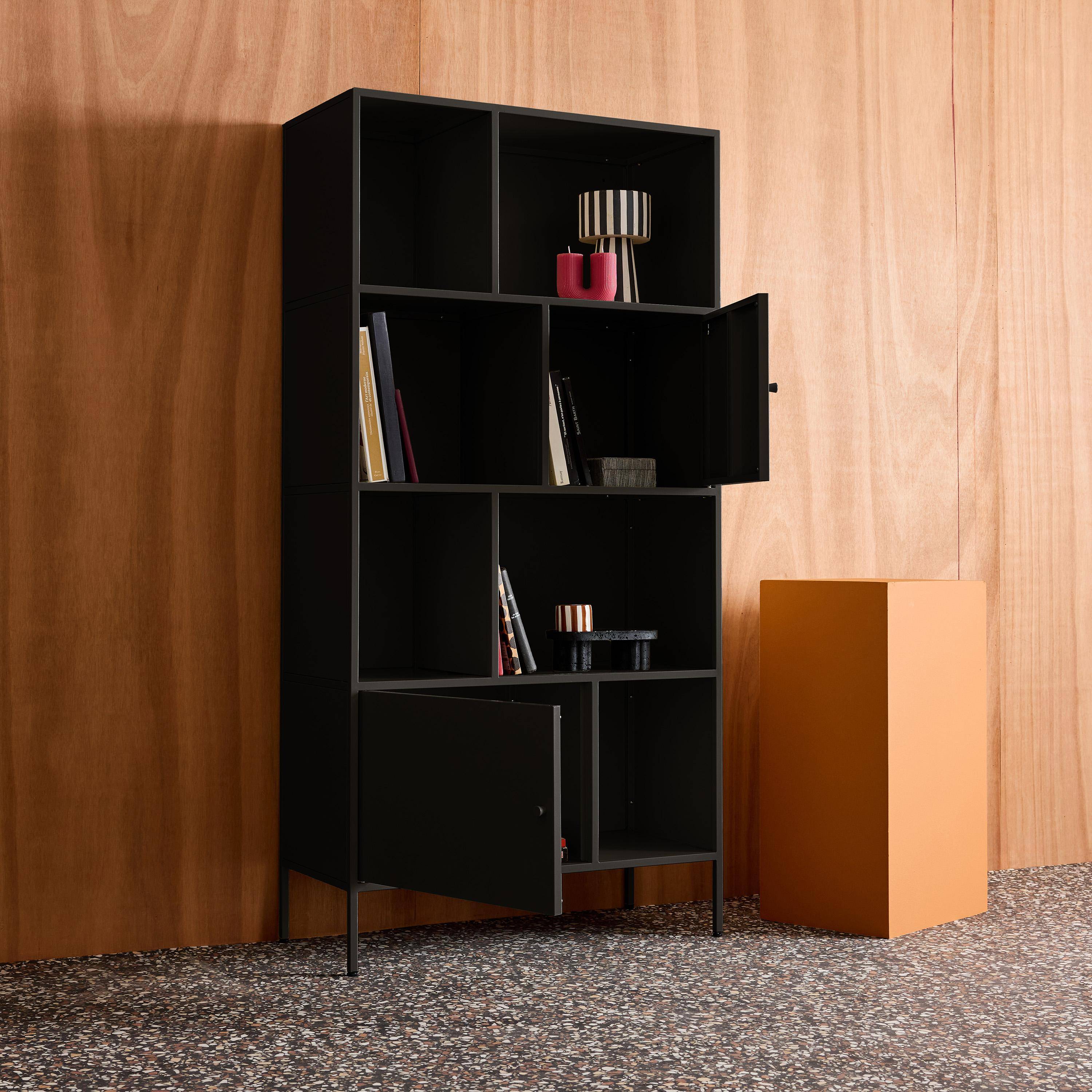 Buffet, industrial metal storage unit with 8 compartments Black 80x35x160.5 cm - Oklahoma,sweeek,Photo4