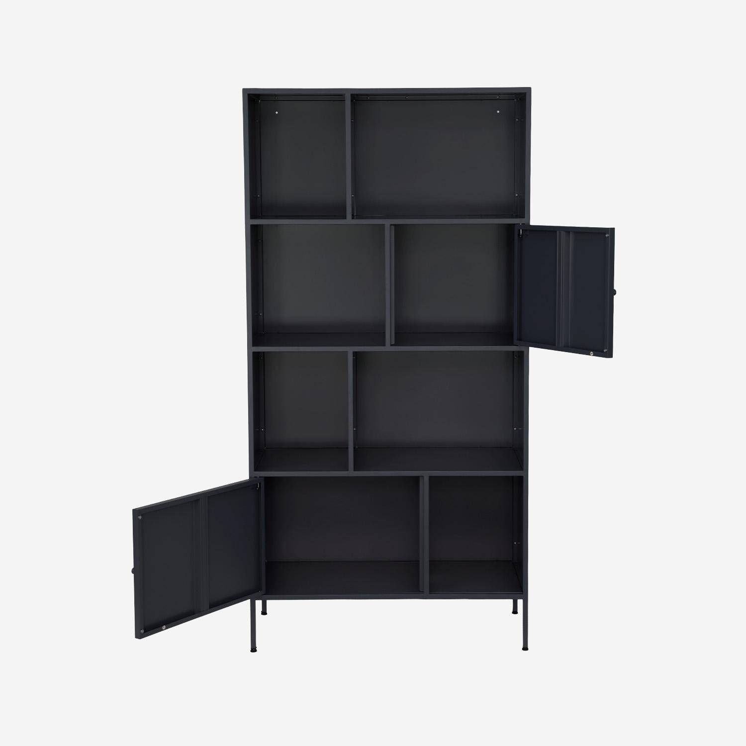 Aparador, mueble de almacenamiento industrial de metal con 8 compartimentos, Oklahoma, Negro, 80x35x160.5 cm Photo2