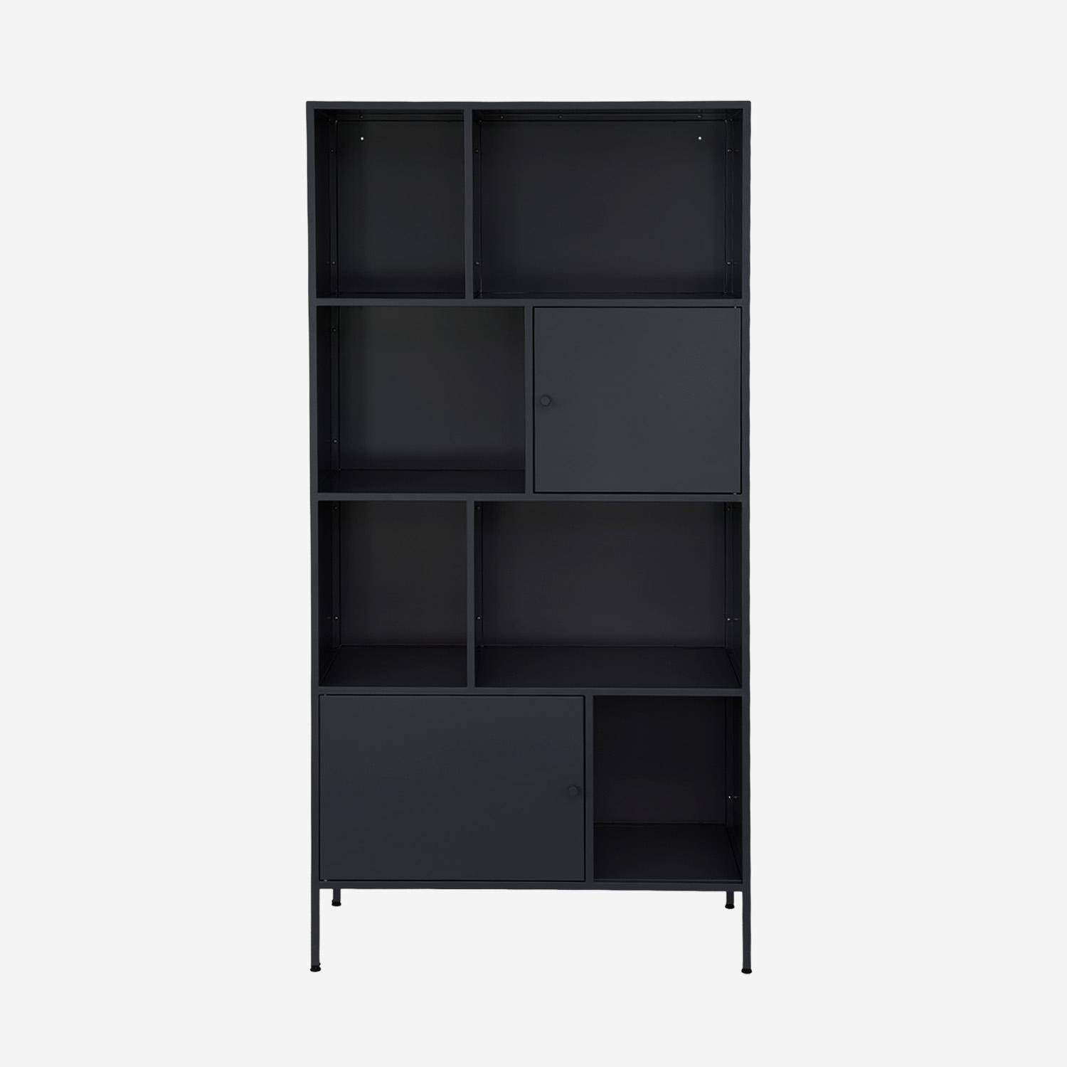 Aparador, mueble de almacenamiento industrial de metal con 8 compartimentos, Oklahoma, Negro, 80x35x160.5 cm Photo1