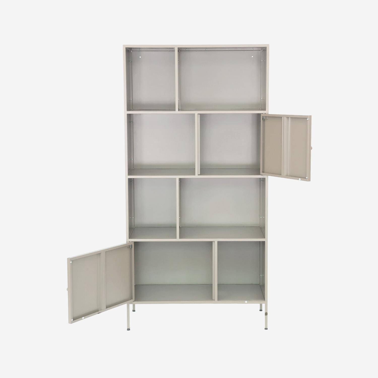 Aparador, mueble de almacenamiento industrial de metal con 8 compartimentos, Oklahoma, Crema, 80x35x160.5 cm Photo2