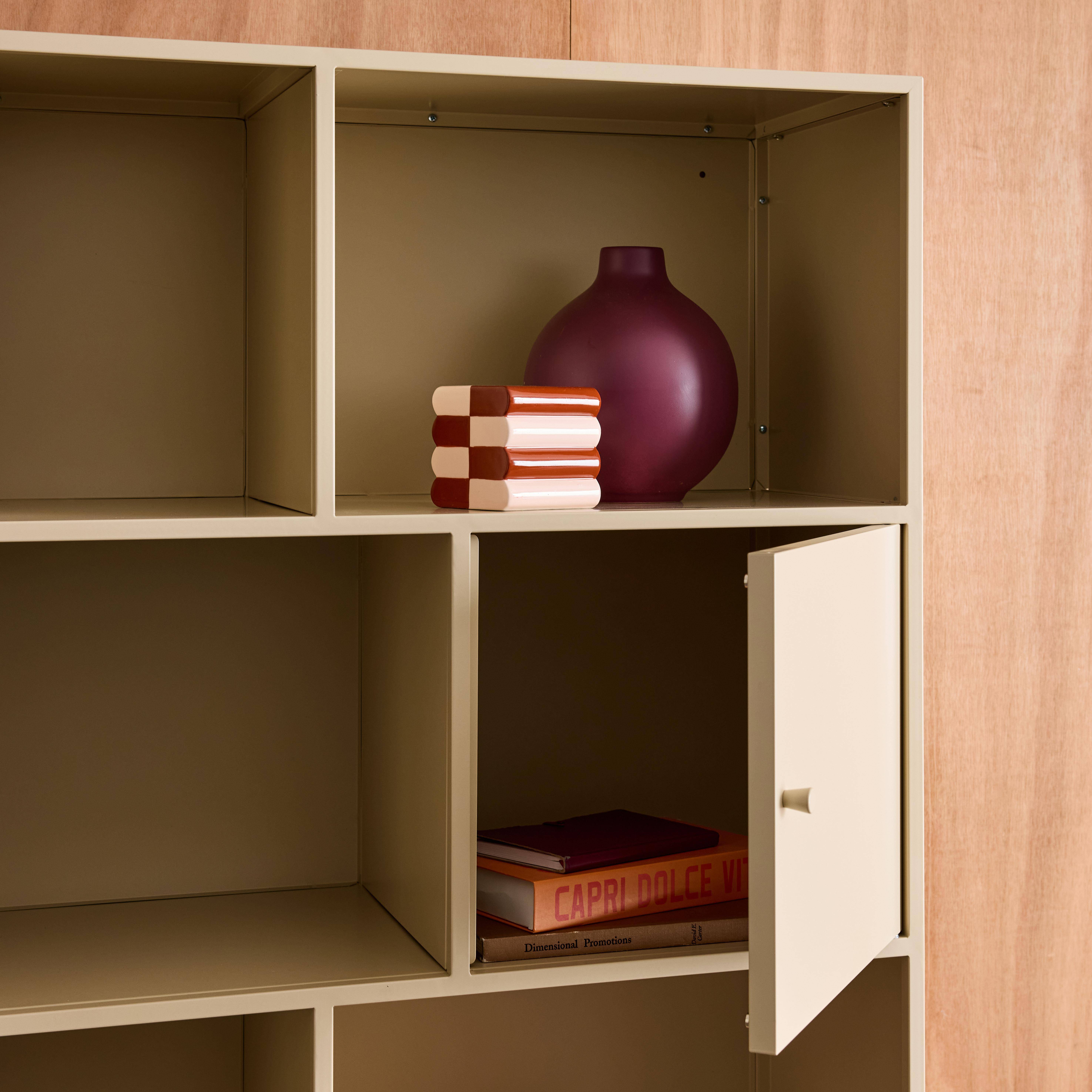 Kredens, mebel do przechowywania w stylu industrialnym, metal kremowy, 8 wnęk, dł. 80 x gł. 35 x wys. 160,5 cm - Oklahoma Photo7