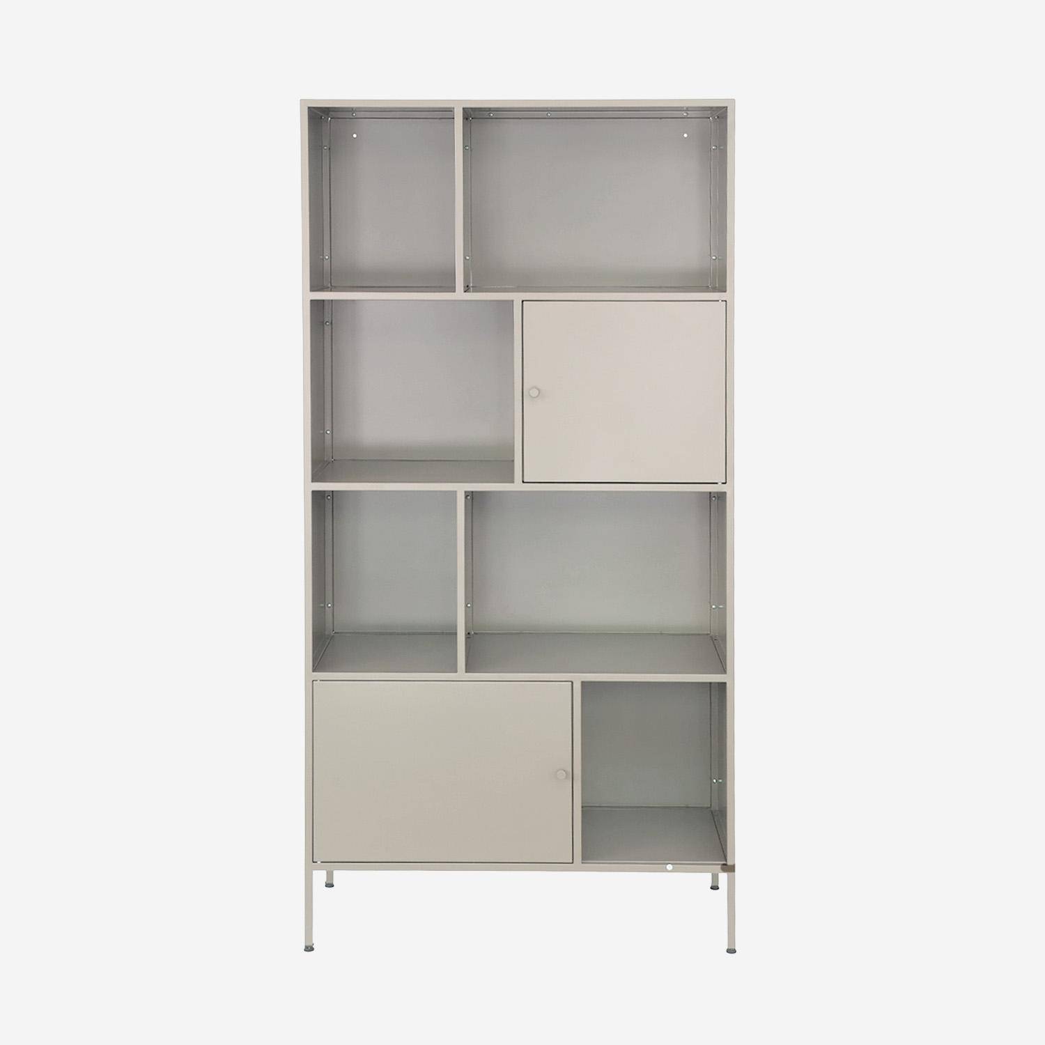 Aparador, mueble de almacenamiento industrial de metal con 8 compartimentos, Oklahoma, Crema, 80x35x160.5 cm,sweeek,Photo1