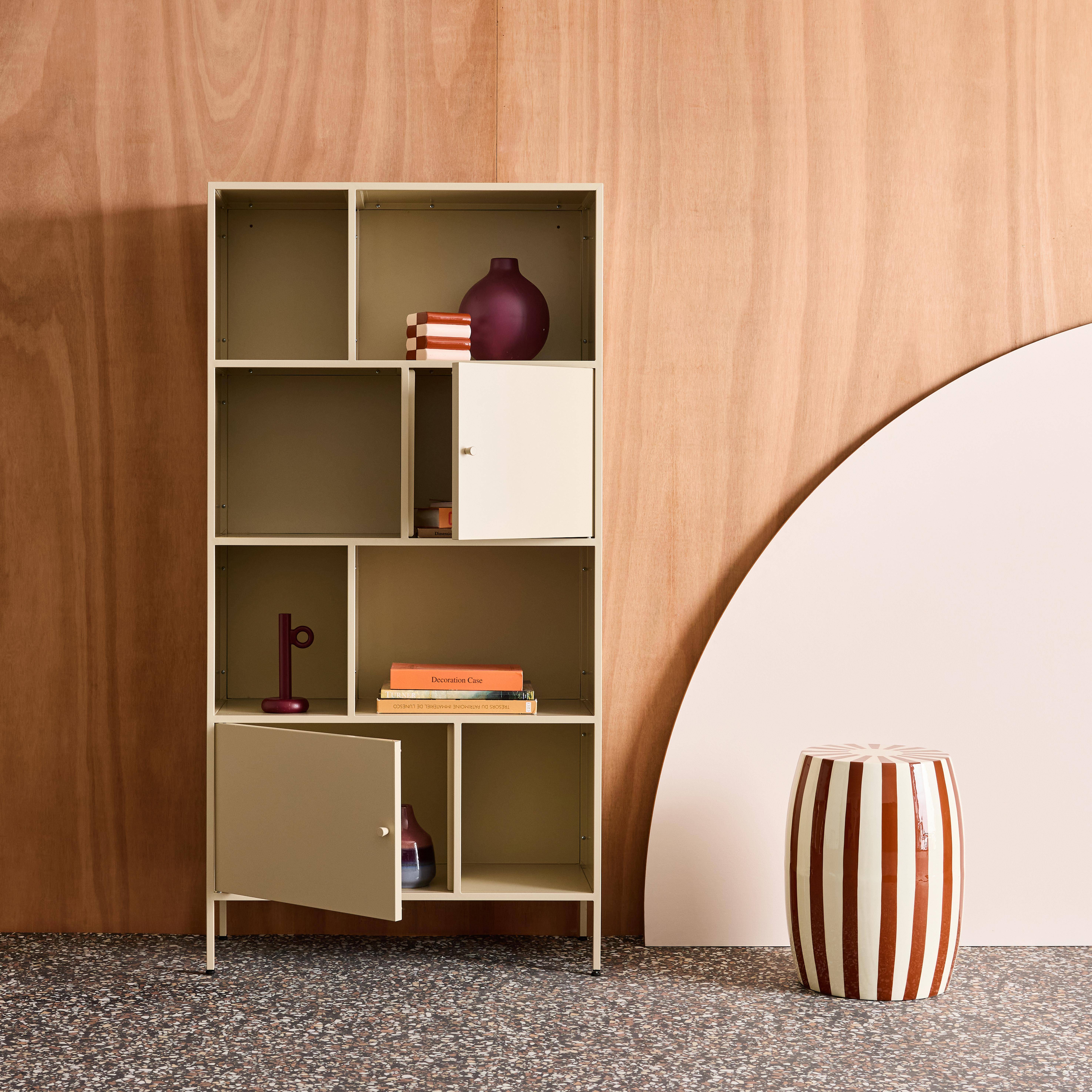 Kredens, mebel do przechowywania w stylu industrialnym, metal kremowy, 8 wnęk, dł. 80 x gł. 35 x wys. 160,5 cm - Oklahoma Photo3