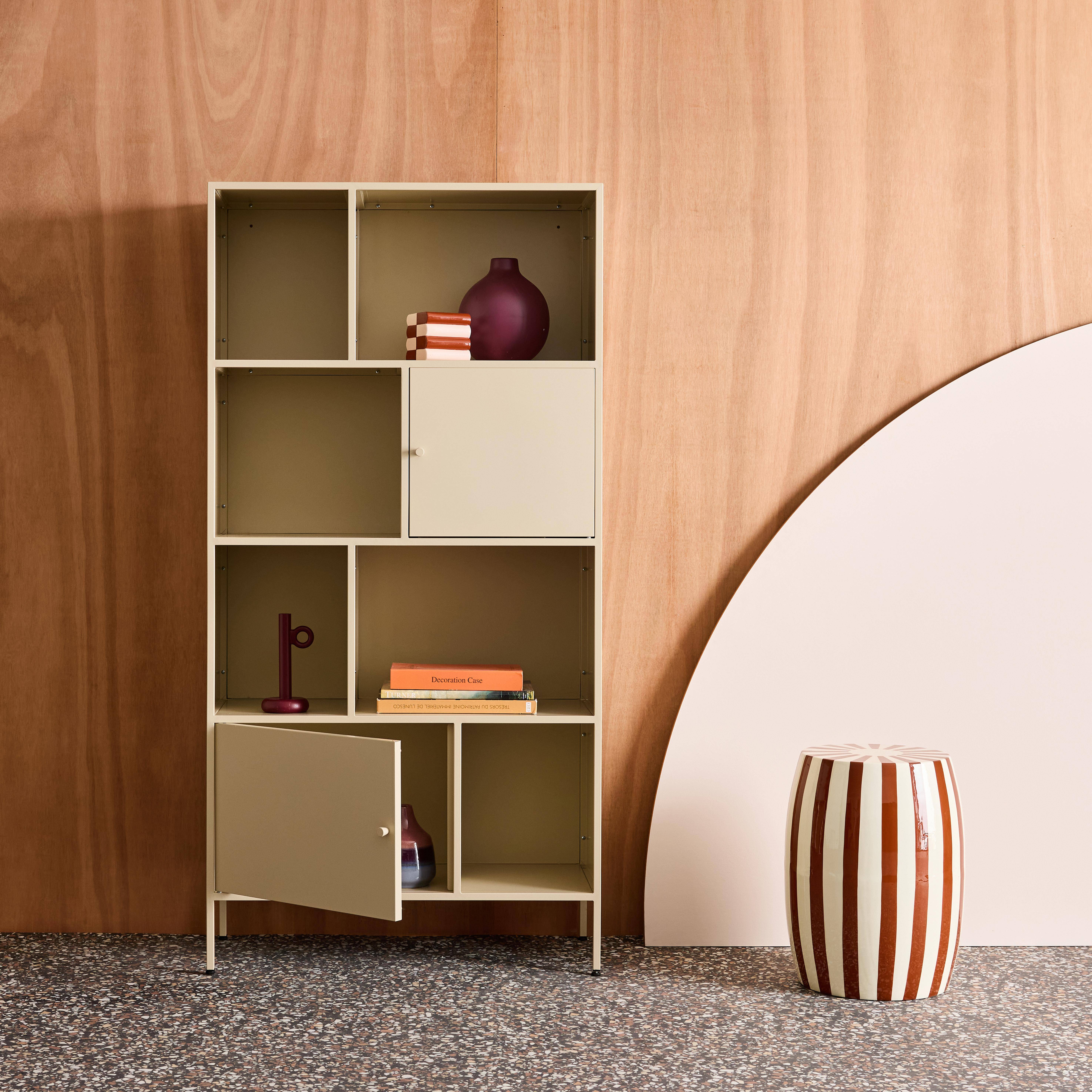 Kredens, mebel do przechowywania w stylu industrialnym, metal kremowy, 8 wnęk, dł. 80 x gł. 35 x wys. 160,5 cm - Oklahoma Photo2