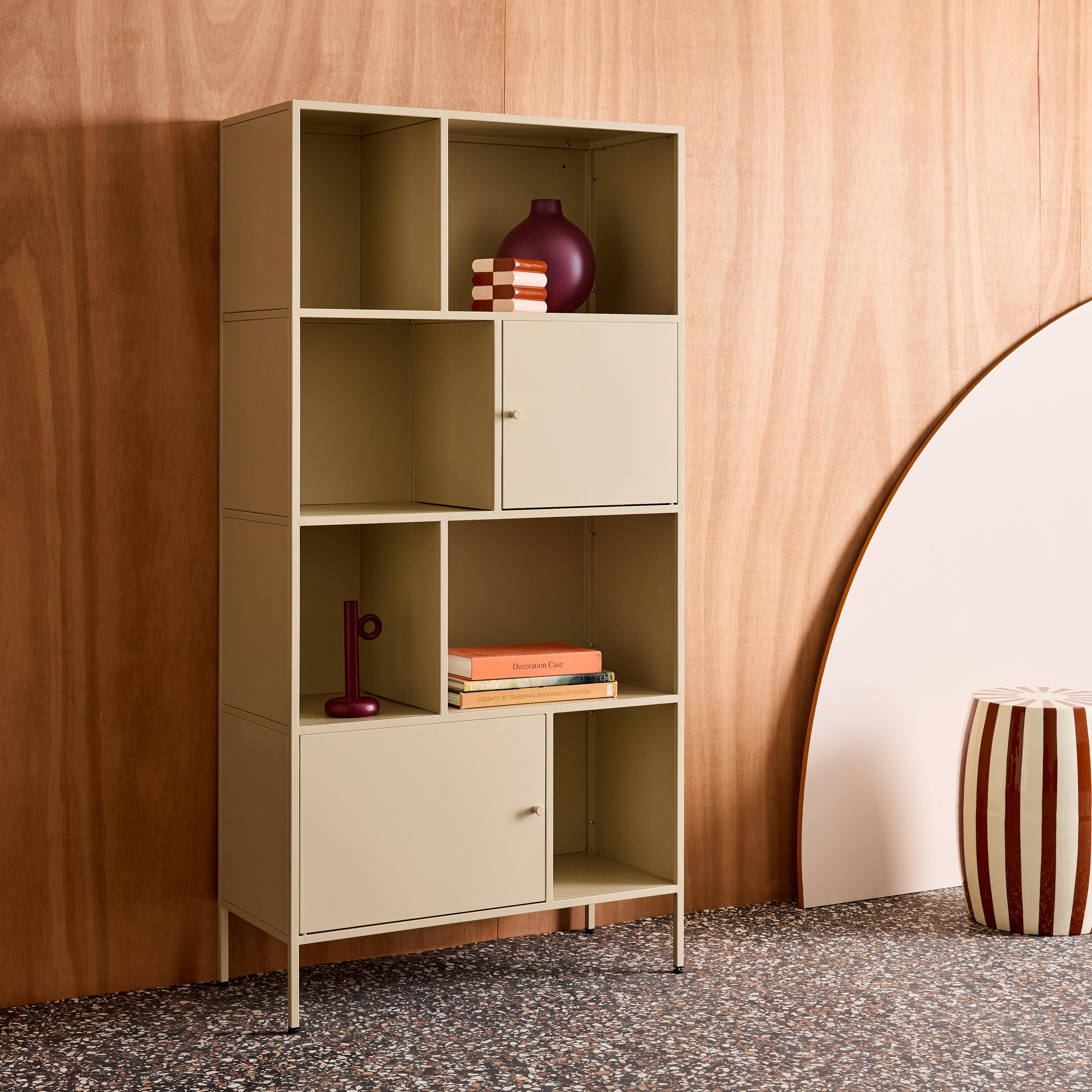 Kredens, mebel do przechowywania w stylu industrialnym, metal kremowy, 8 wnęk, dł. 80 x gł. 35 x wys. 160,5 cm - Oklahoma,sweeek,Photo5