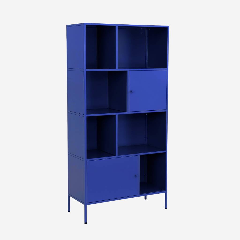 Aparador, móvel de armazenamento industrial de metal, 8 compartimentos, Azul