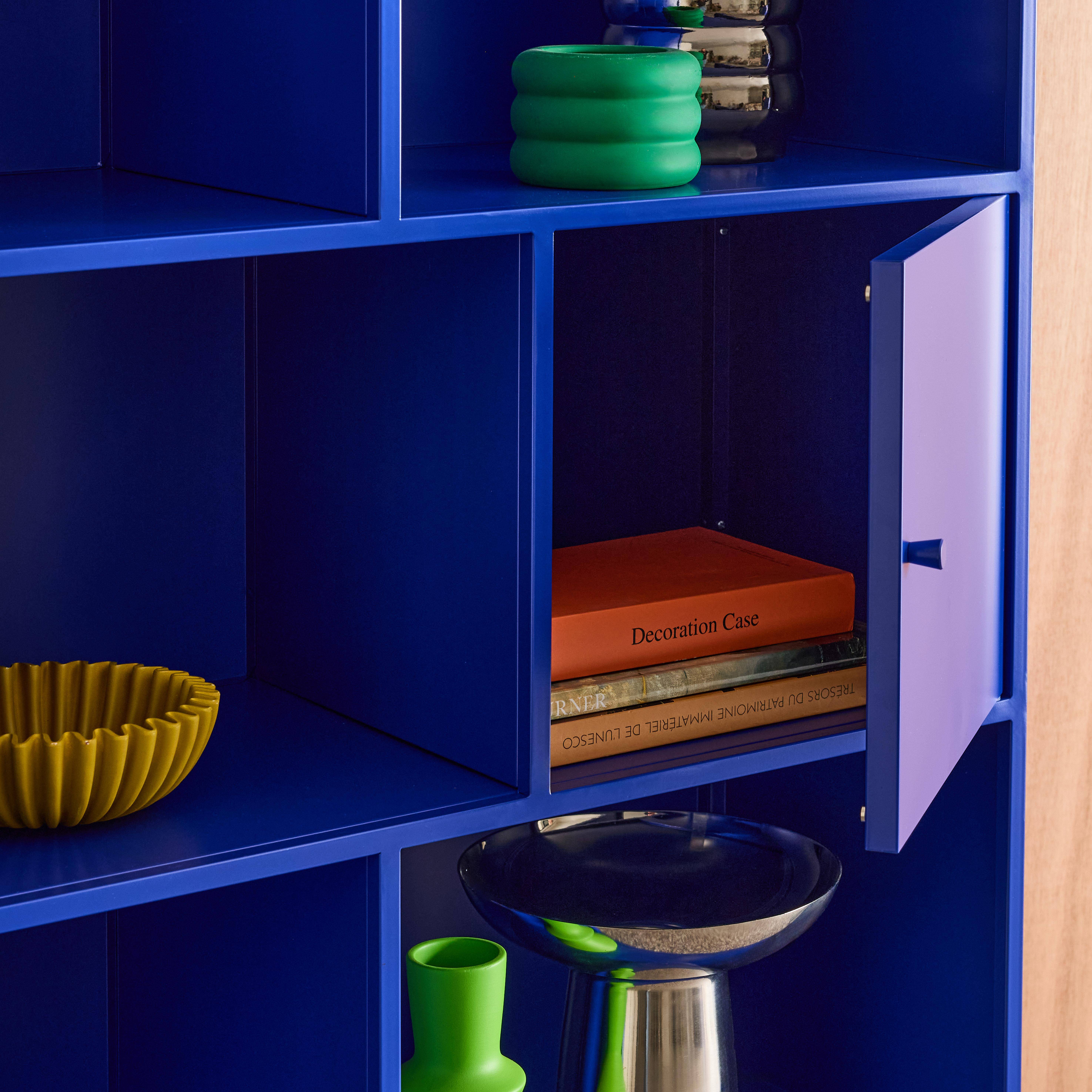 Kredens, mebel do przechowywania w stylu industrialnym, niebieski metal, 8 wnęk, dł. 80 x gł. 35 x wys. 160,5 cm - Oklahoma Photo7