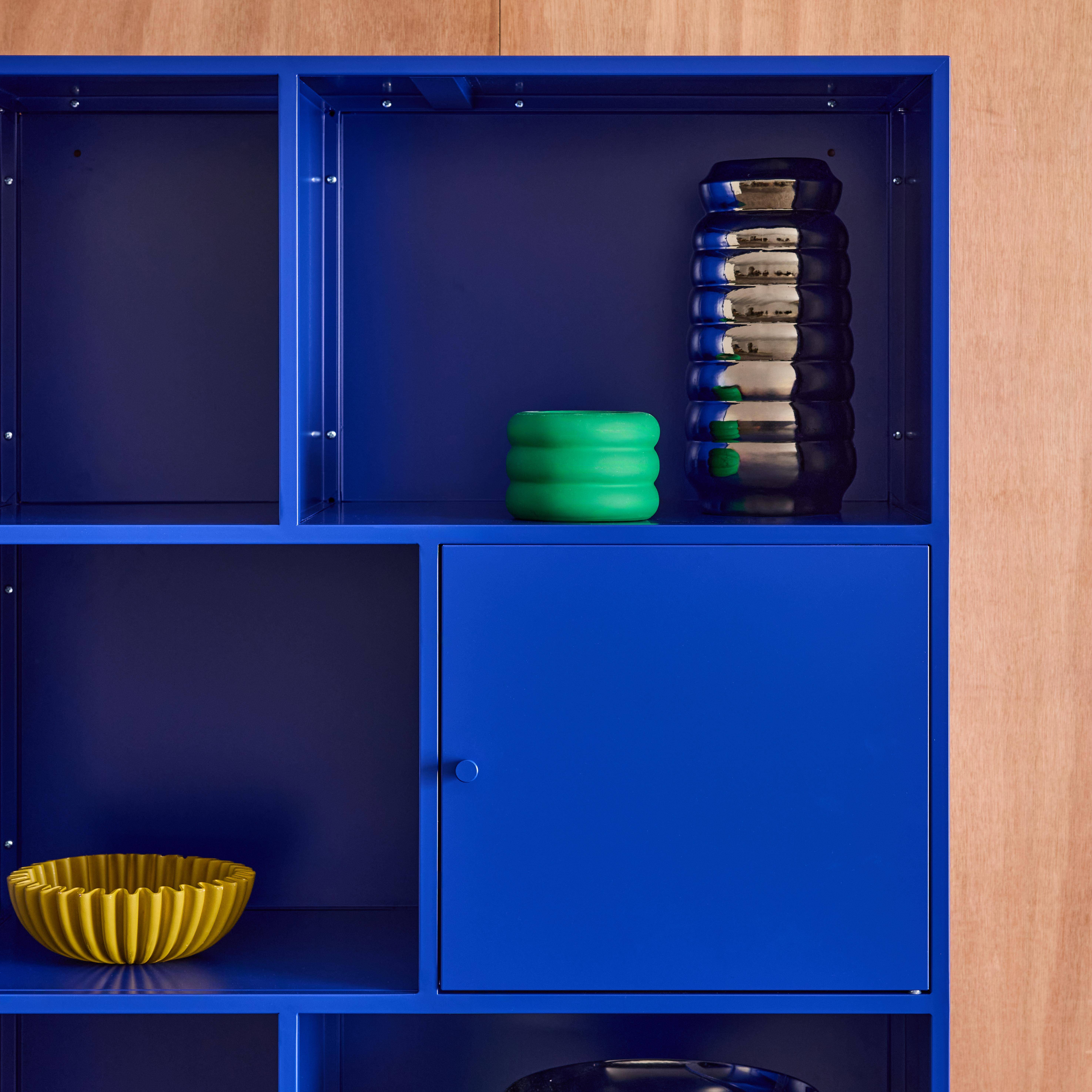 Kredens, mebel do przechowywania w stylu industrialnym, niebieski metal, 8 wnęk, dł. 80 x gł. 35 x wys. 160,5 cm - Oklahoma,sweeek,Photo6