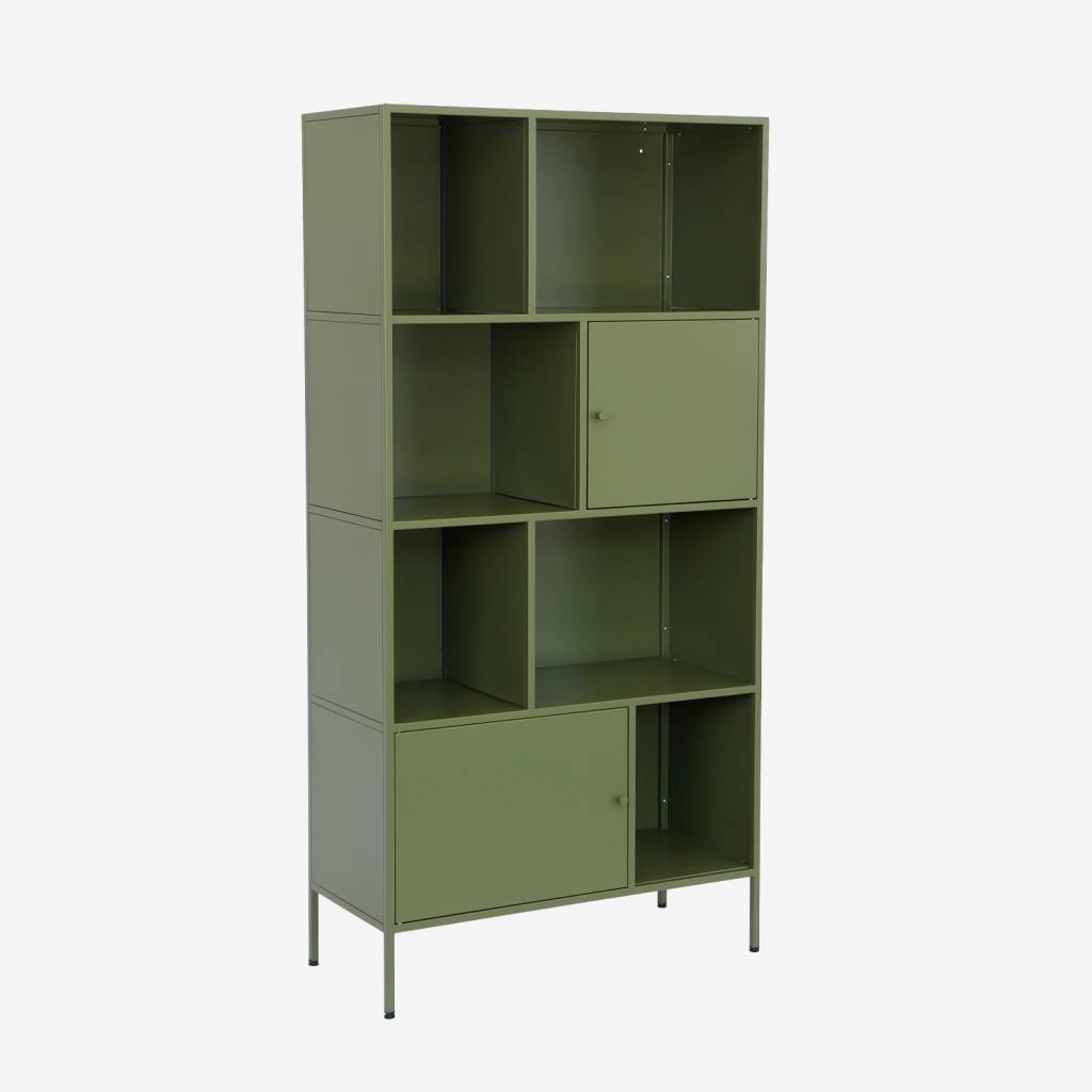 Aparador, móvel de armazenamento industrial de metal, 8 compartimentos, Verde