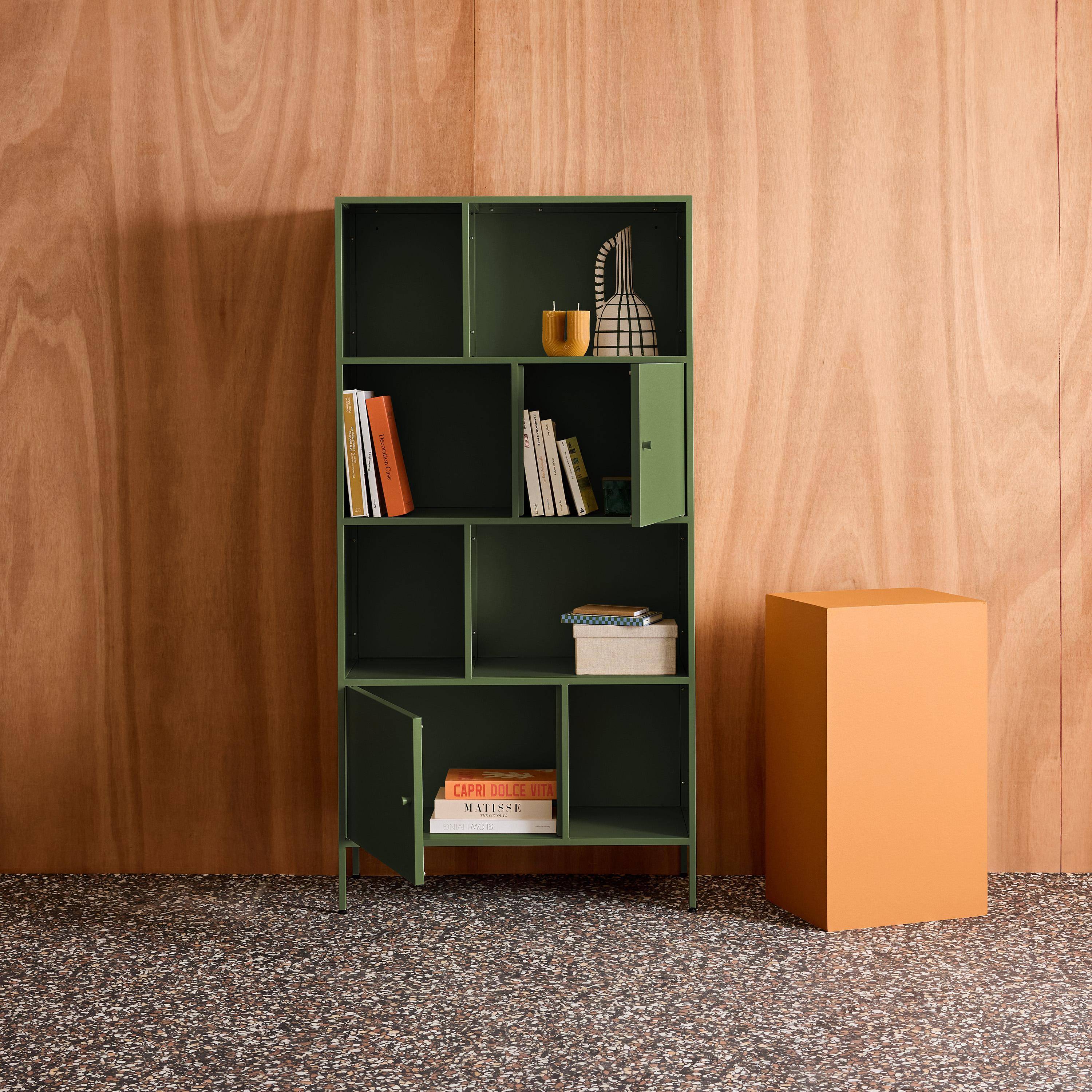 Buffet, industrial metal storage unit with 8 compartments Green 80x35x160.5 cm - Oklahoma,sweeek,Photo2