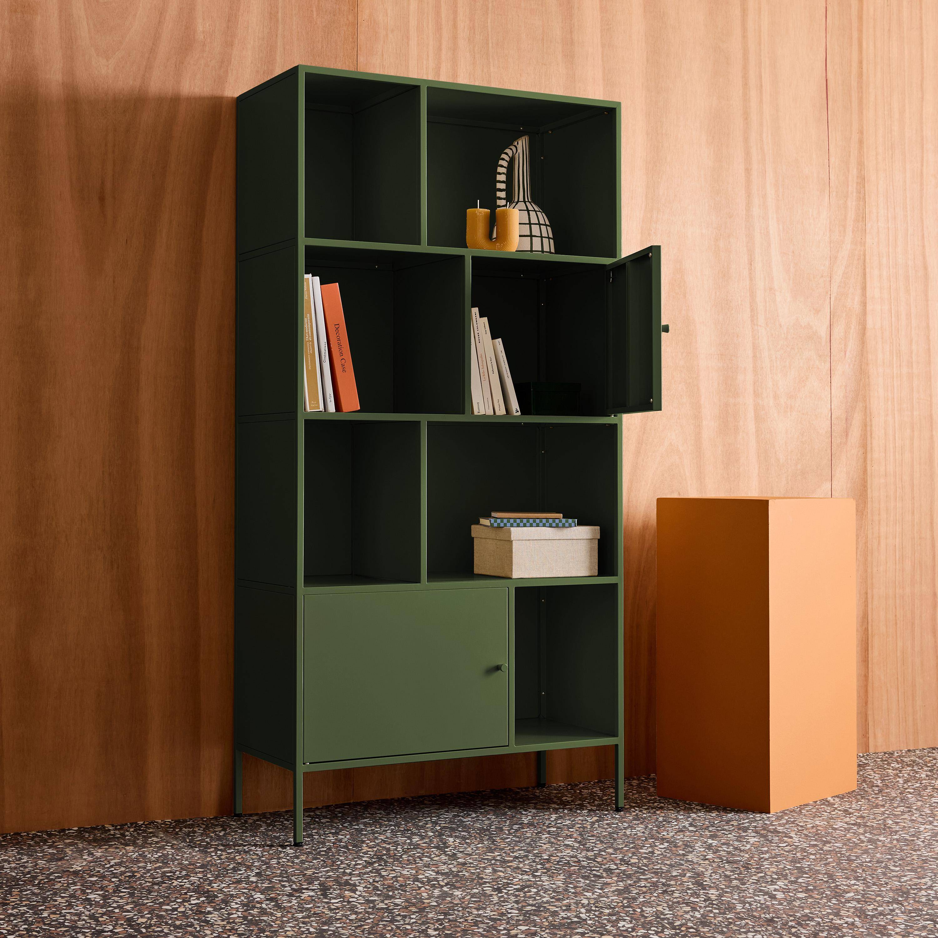 Buffet, industrial metal storage unit with 8 compartments Green 80x35x160.5 cm - Oklahoma,sweeek,Photo4