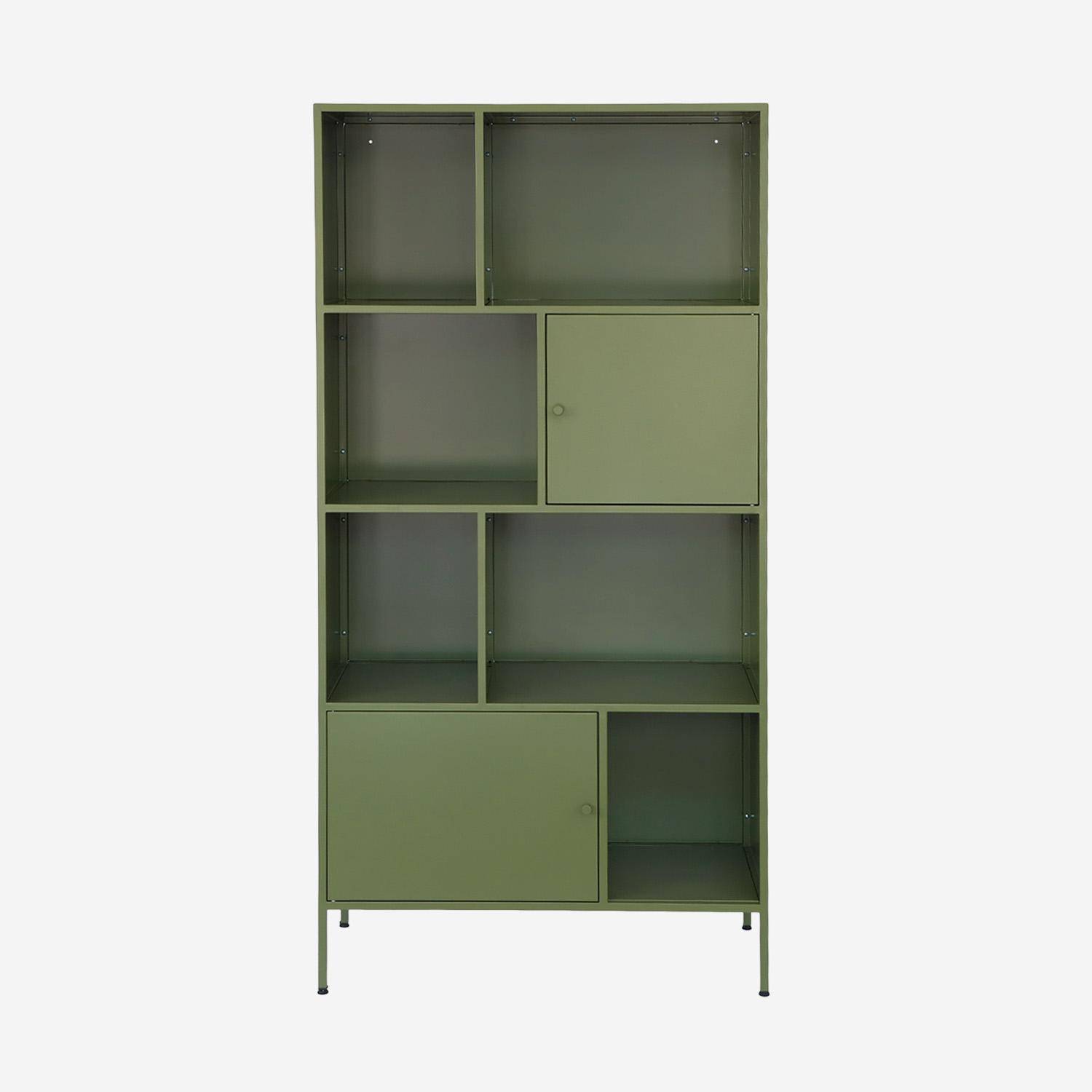 Aparador, mueble de almacenamiento industrial de metal con 8 compartimentos, Oklahoma, Verde, 80x35x160.5 cm Photo1