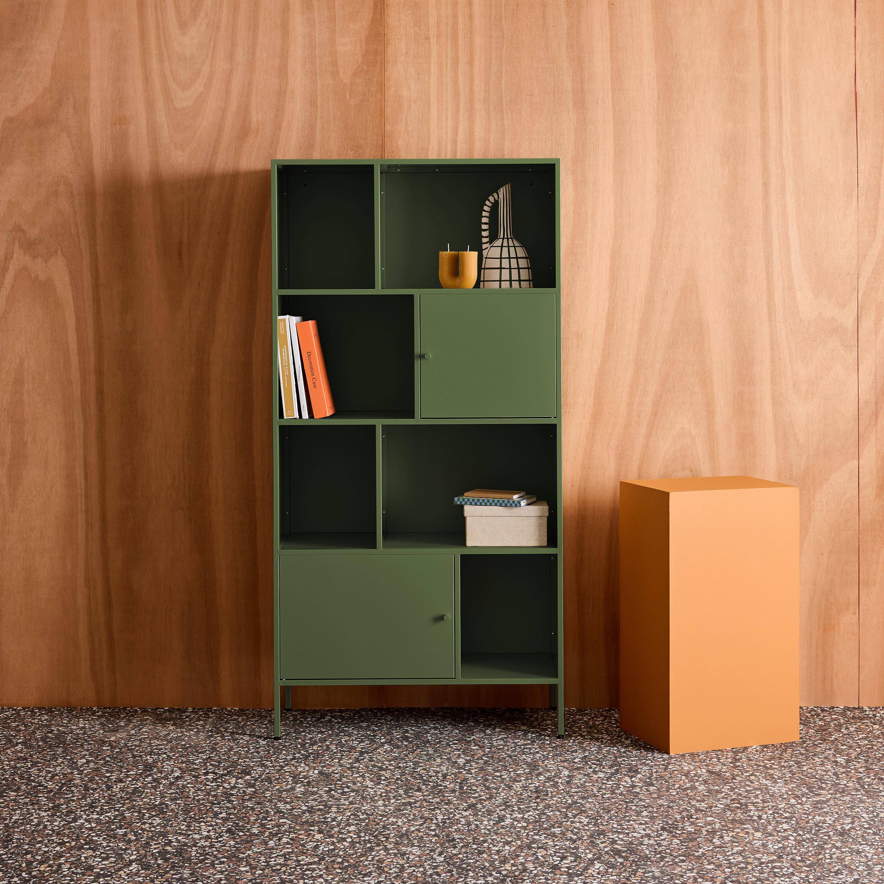 Buffet, industrial metal storage unit with 8 compartments Green 80x35x160.5 cm - Oklahoma Photo1