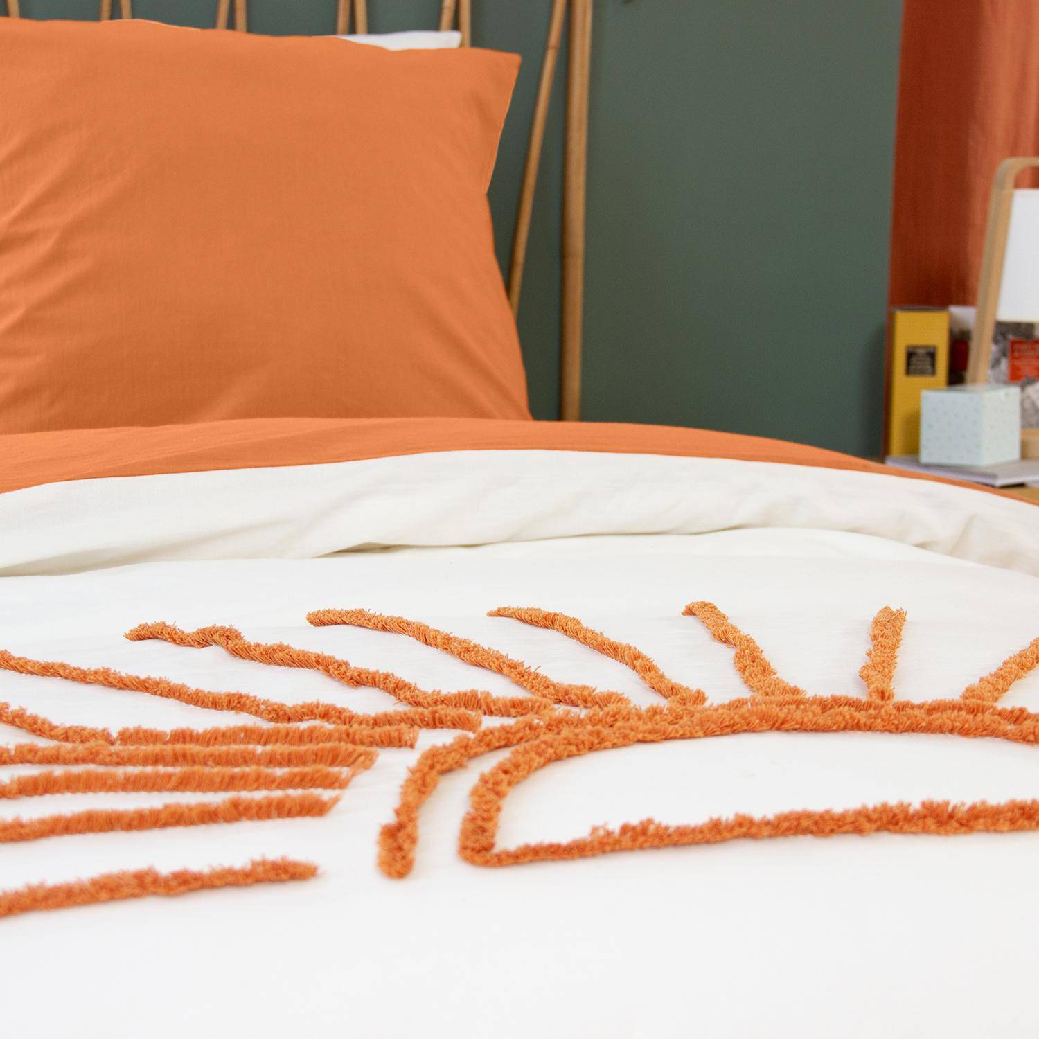 Set di biancheria da letto in cotone reversibile stampato sole bianco/terracotta 1 posto 140 cm, Solino, Terracotta, 140x0.5x200 cm Photo2
