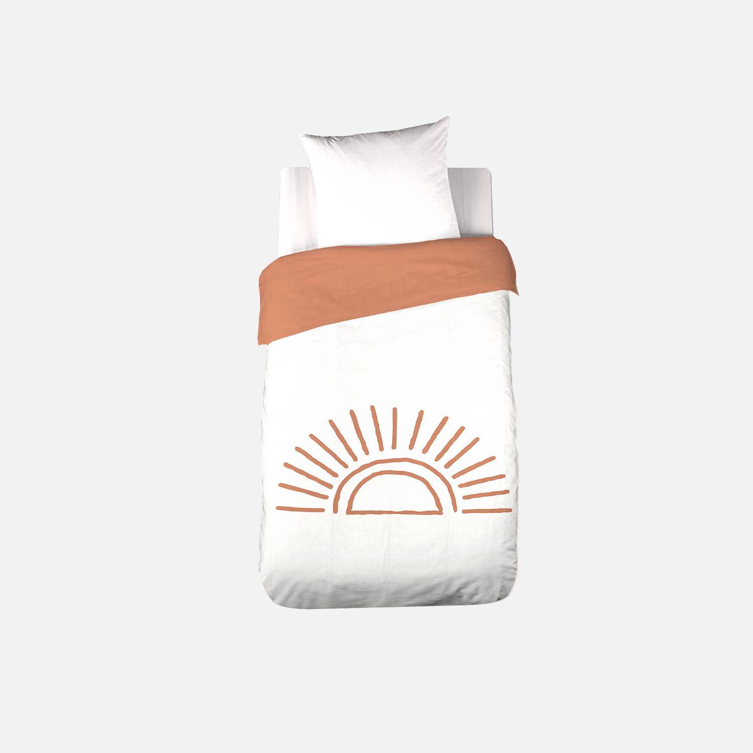 Set di biancheria da letto in cotone reversibile stampato sole bianco/terracotta 1 posto 140 cm, Solino, Terracotta, 140x0.5x200 cm Photo3