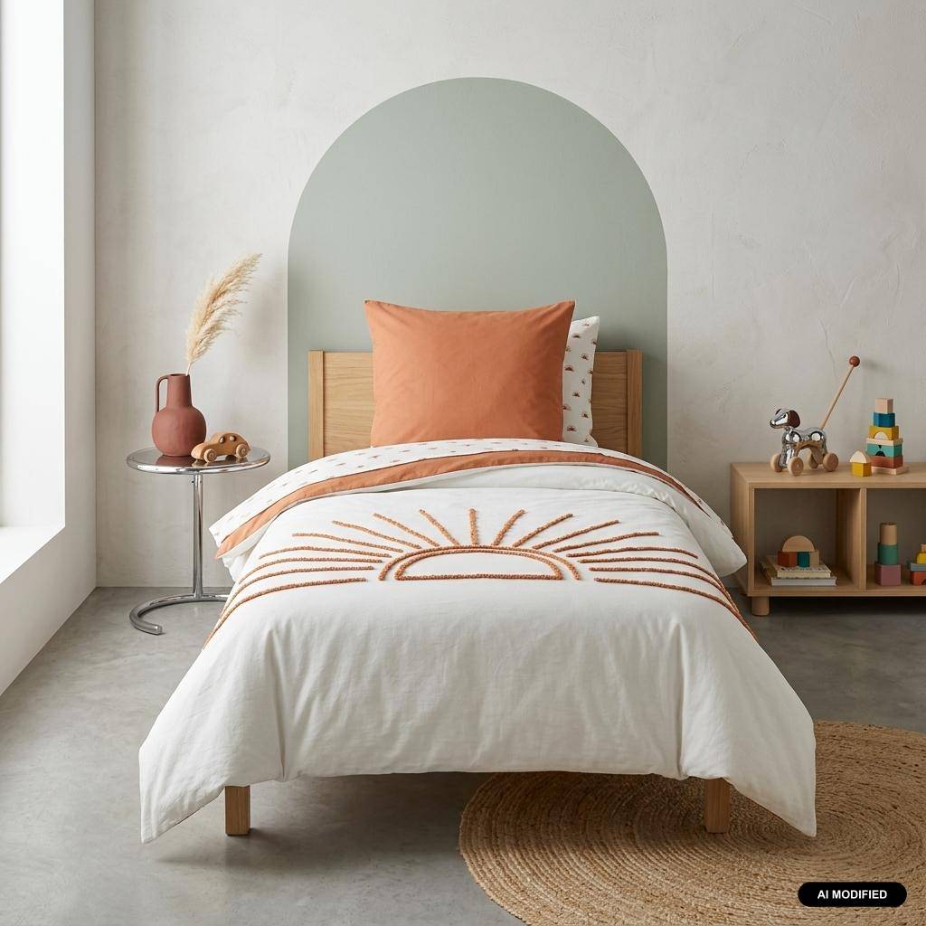 Set biancheria da letto in cotone reversibile stampato sole bianco/terracotta, 140 cm Terracotta - 140x0.5x200 cm Photo1