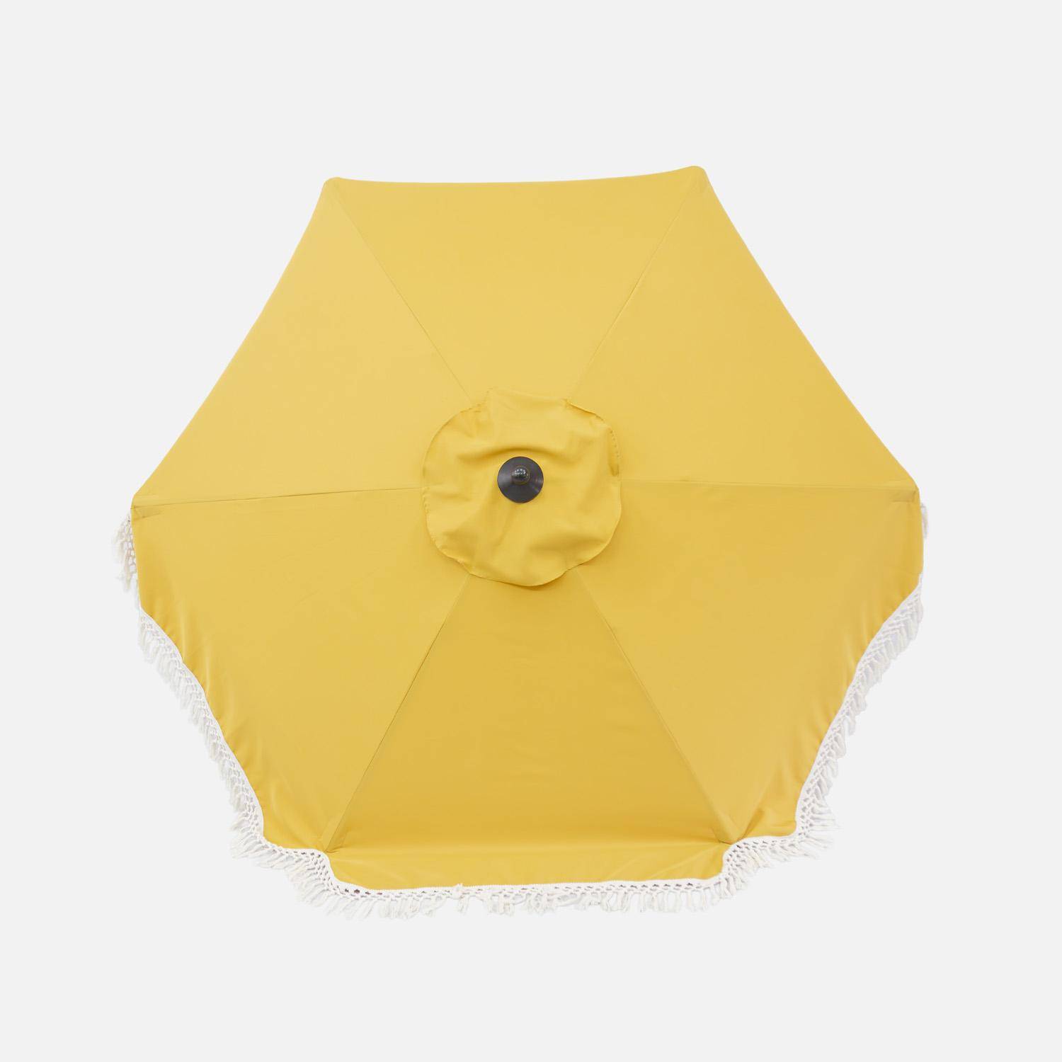 Parasol HOSSEGOR droit à franges 2m, ocre, acier, mât effet bois, UPF 30+, D 200 x H 225 cm Photo5