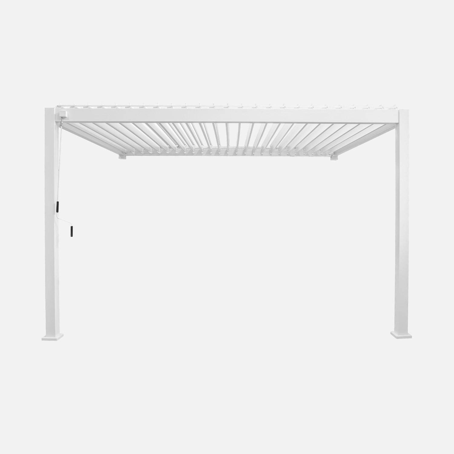 Pergola bioclimatique aluminium blanc adossée lames orientables 4x3m Triomphe  Photo3