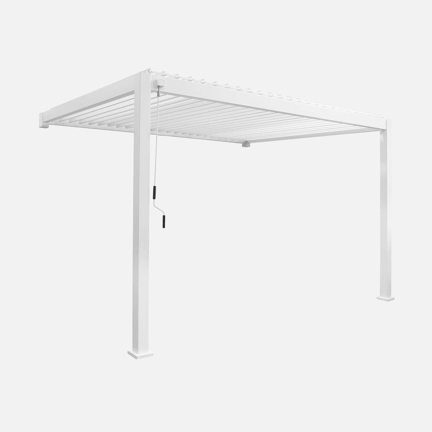 Pergola bioclimatique aluminium blanc adossée lames orientables 4x3m Triomphe  Photo2