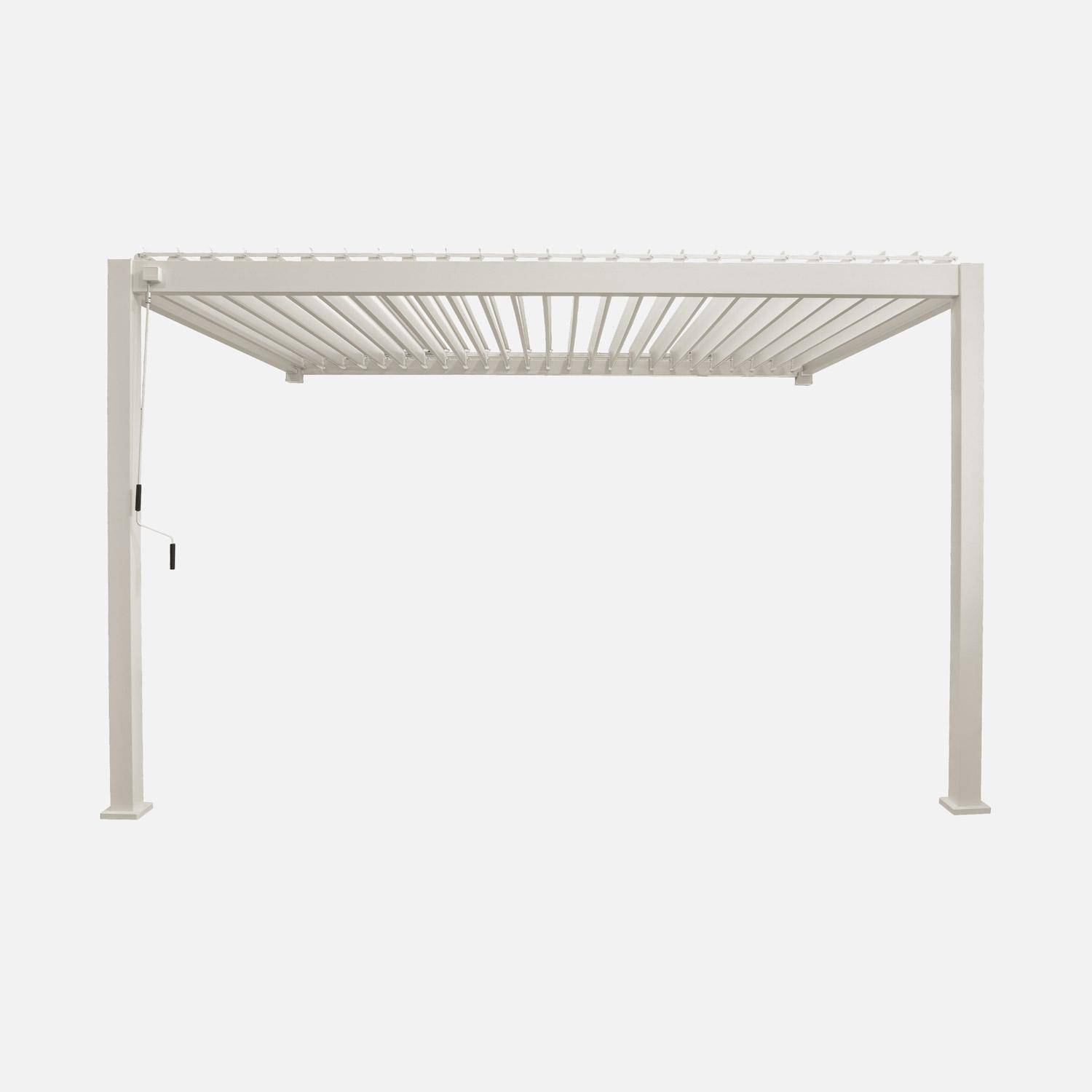 Pergola bioclimatique aluminium beige adossée lames orientables 4x3m Triomphe  Photo3