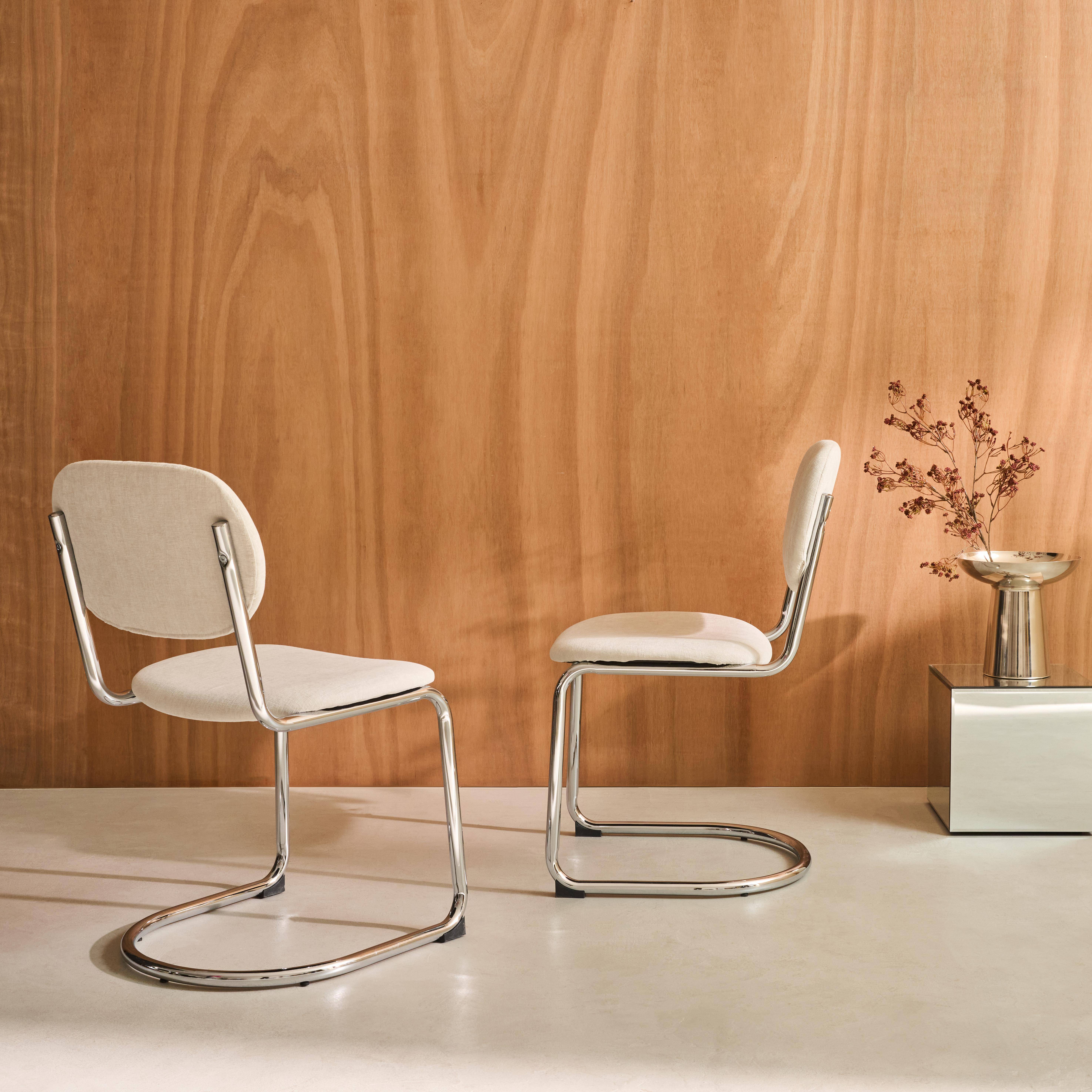 Zestaw 2 krzeseł z metalową ramą, obiciem z tkaniny beżowa szenilowej i chromowanymi nóżkami – dł. 47 x gł. 54,5 x wys. 81 cm – Maloa Photo2