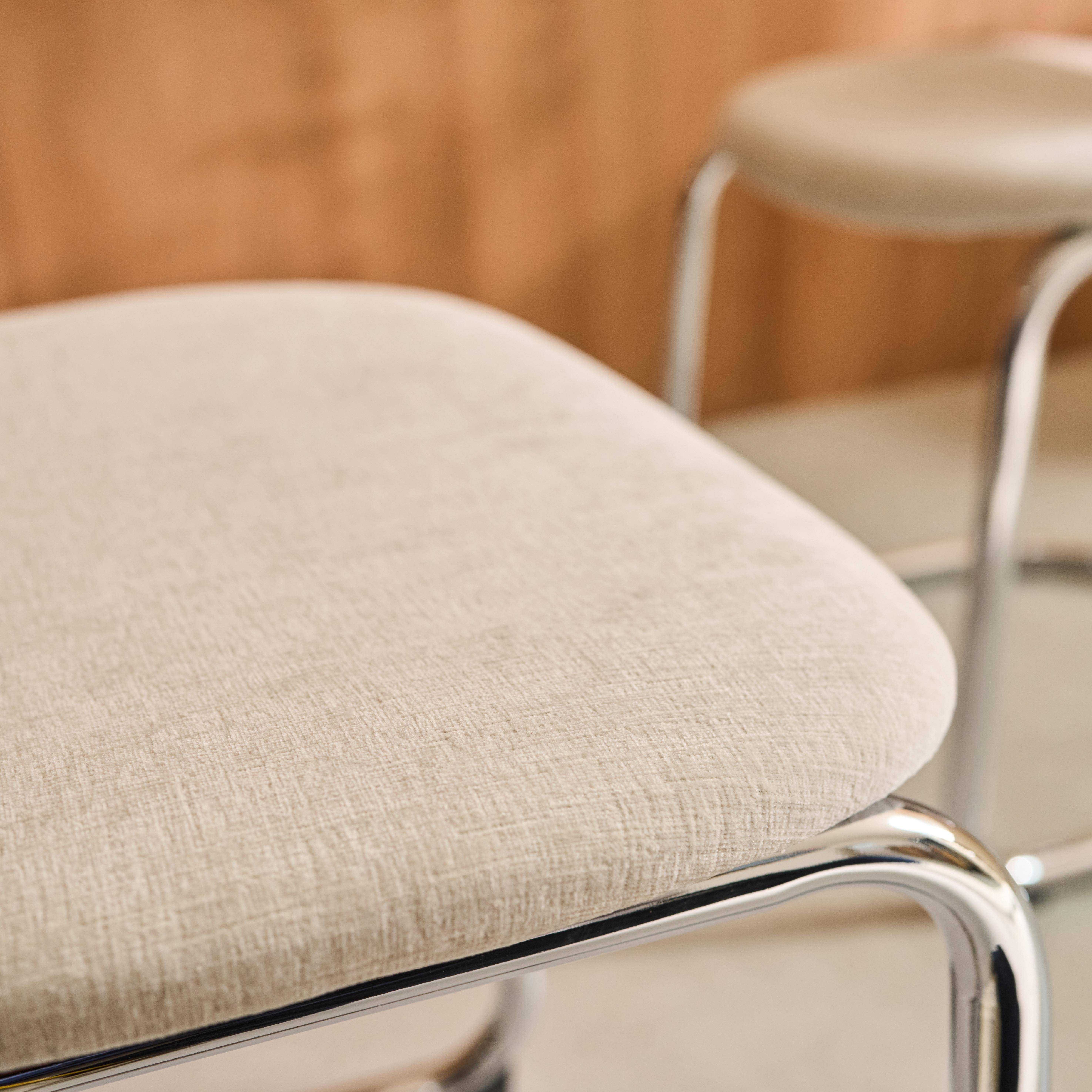 Zestaw 2 krzeseł z metalową ramą, obiciem z tkaniny beżowa szenilowej i chromowanymi nóżkami – dł. 47 x gł. 54,5 x wys. 81 cm – Maloa Photo6