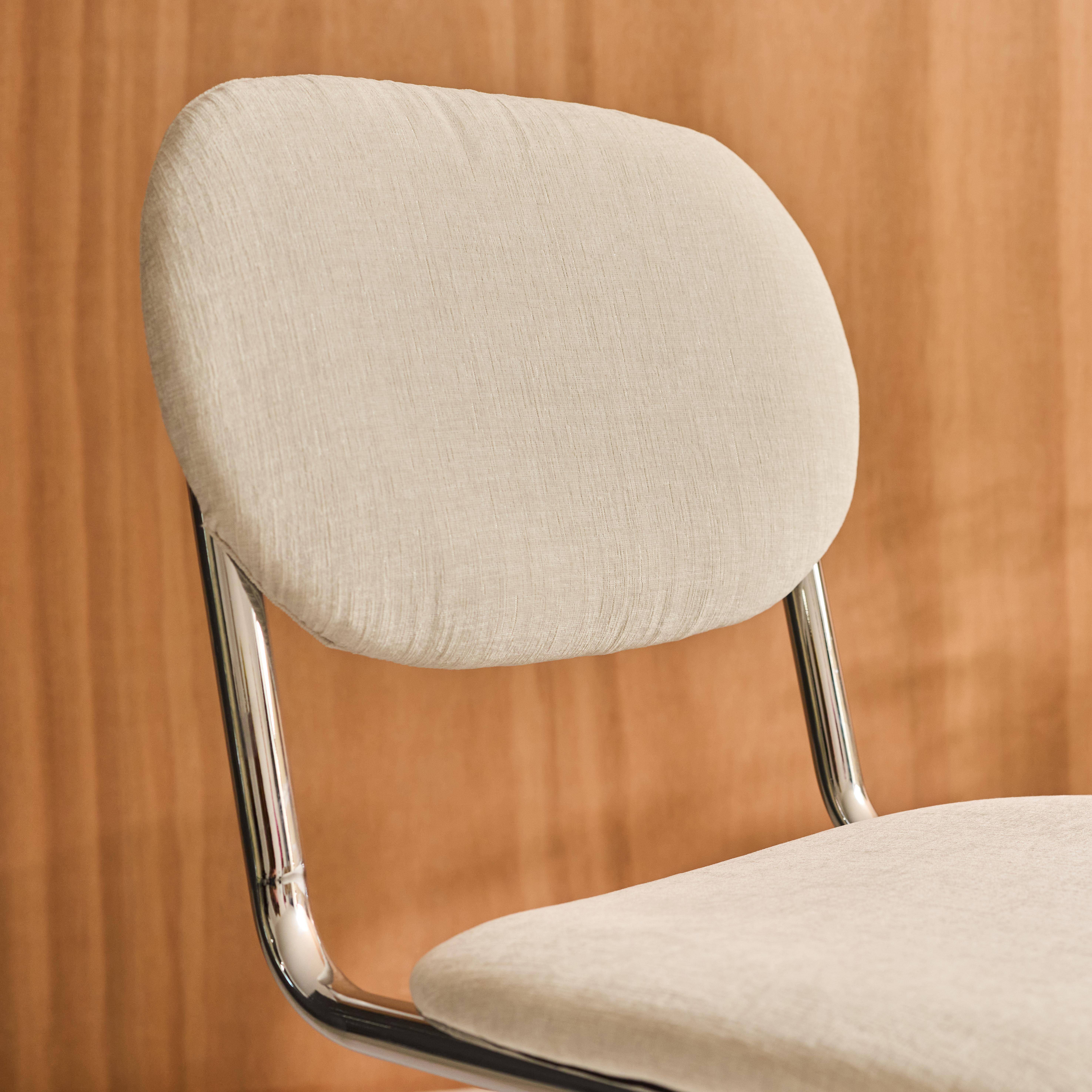 Zestaw 2 krzeseł z metalową ramą, obiciem z tkaniny beżowa szenilowej i chromowanymi nóżkami – dł. 47 x gł. 54,5 x wys. 81 cm – Maloa Photo4