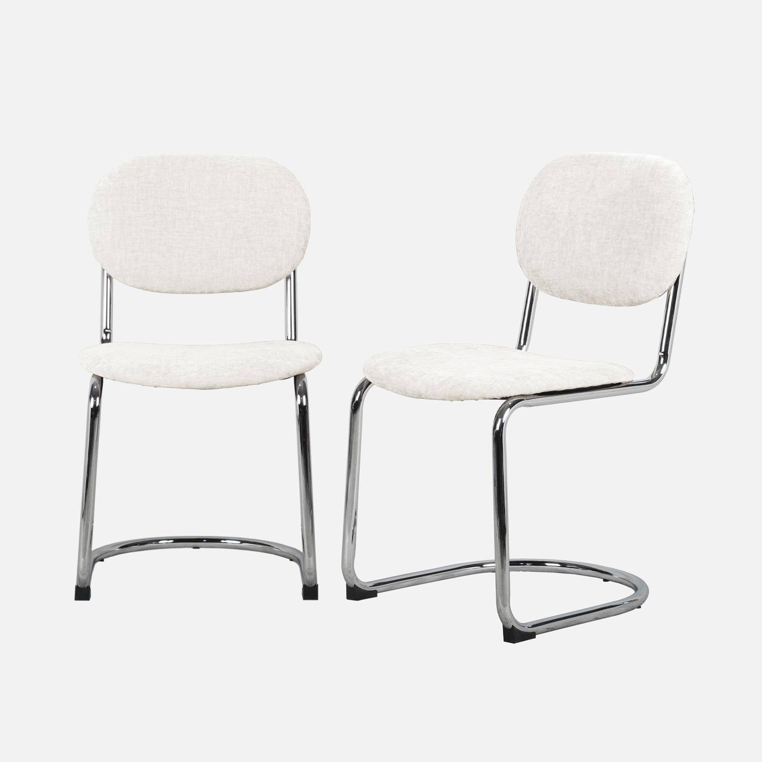 Set 2 sedie arrotondate metallo, tessuto bouclé e gambe cromate, Maloa, Beige, 47x54.5x81 cm,sweeek,Photo1