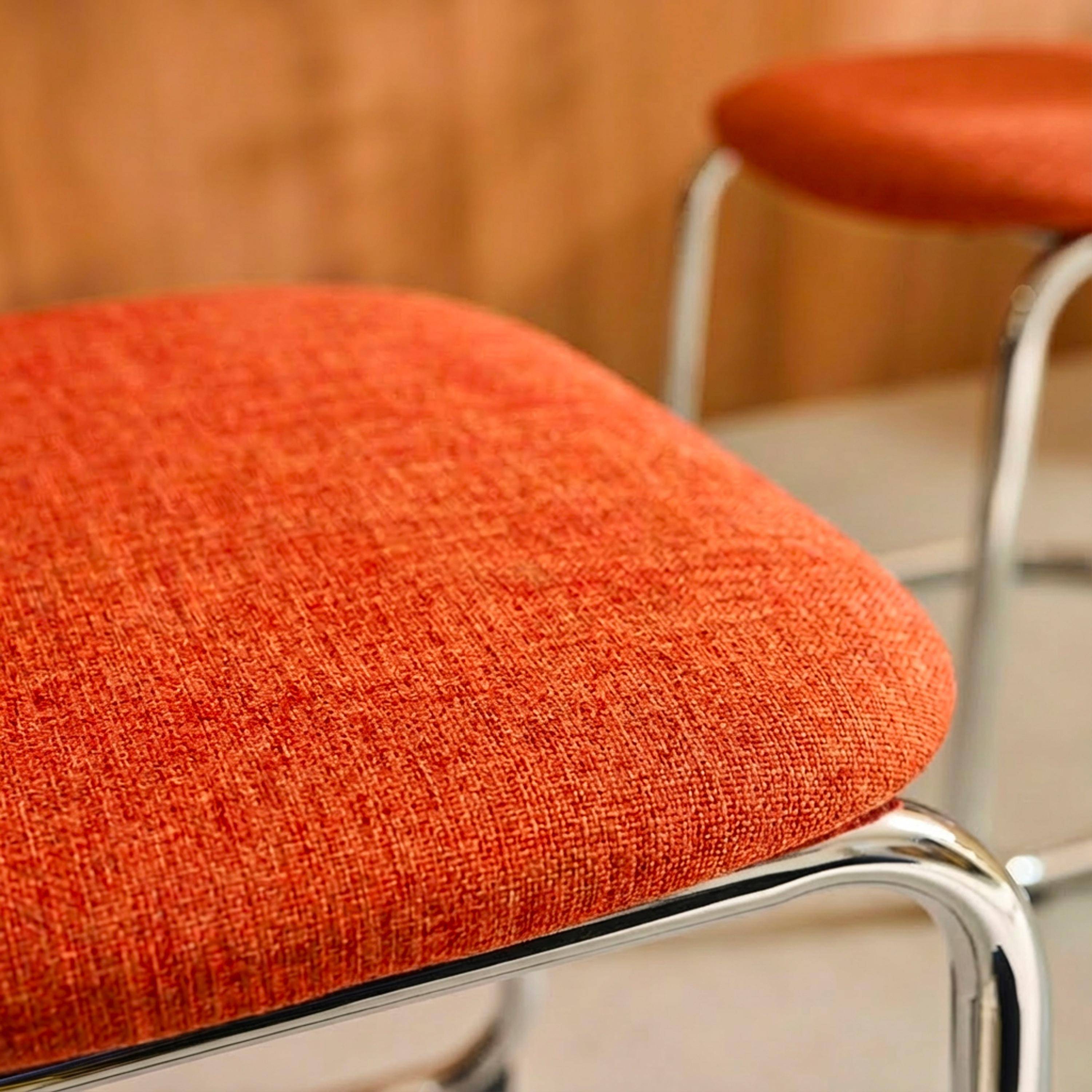 Zestaw 2 krzeseł z metalową ramą, obiciem z tkaniny szenilowej pomarańczowej i chromowanymi nóżkami – dł. 47 x gł. 54,5 x wys. 81 cm – Maloa,sweeek,Photo6