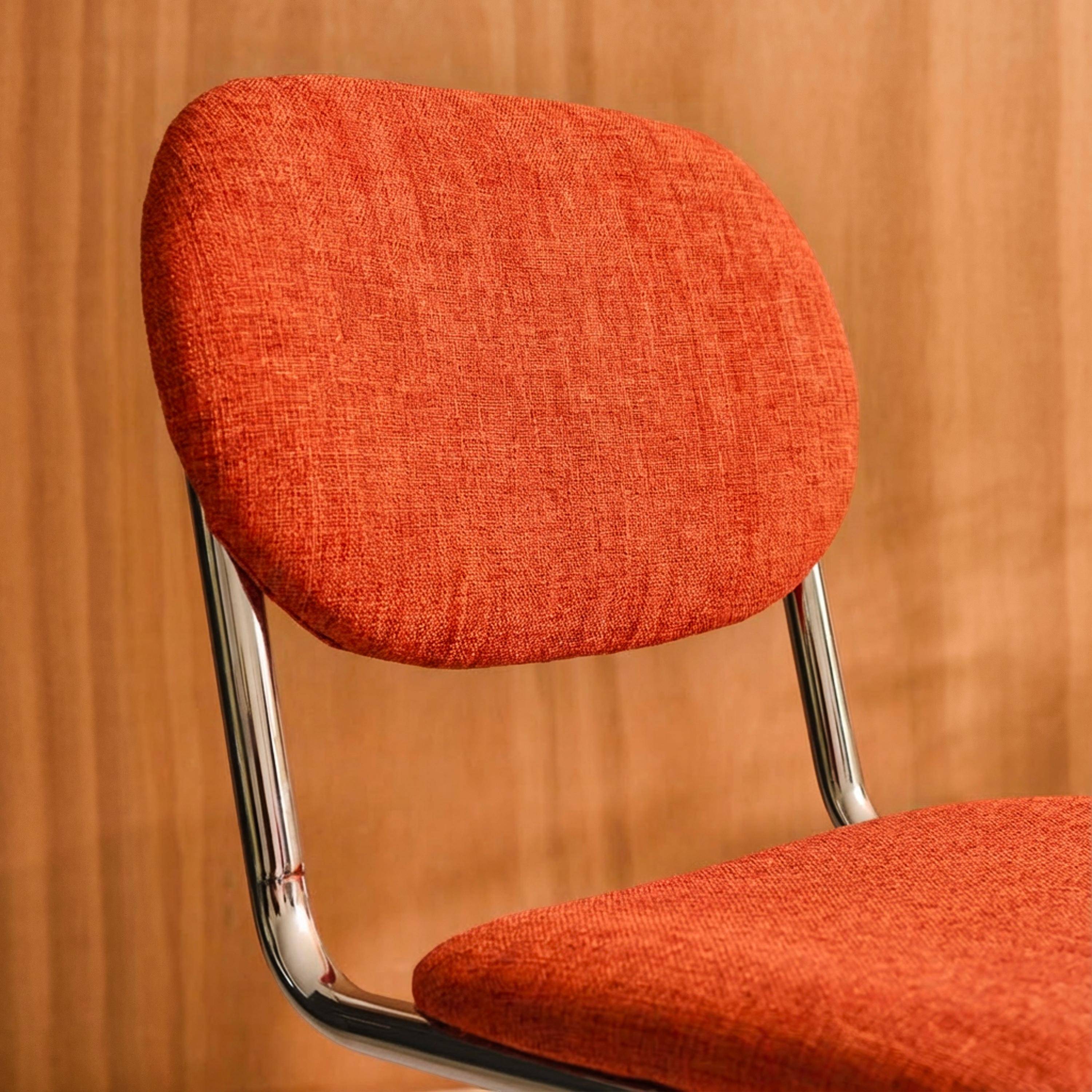 Zestaw 2 krzeseł z metalową ramą, obiciem z tkaniny szenilowej pomarańczowej i chromowanymi nóżkami – dł. 47 x gł. 54,5 x wys. 81 cm – Maloa,sweeek,Photo4