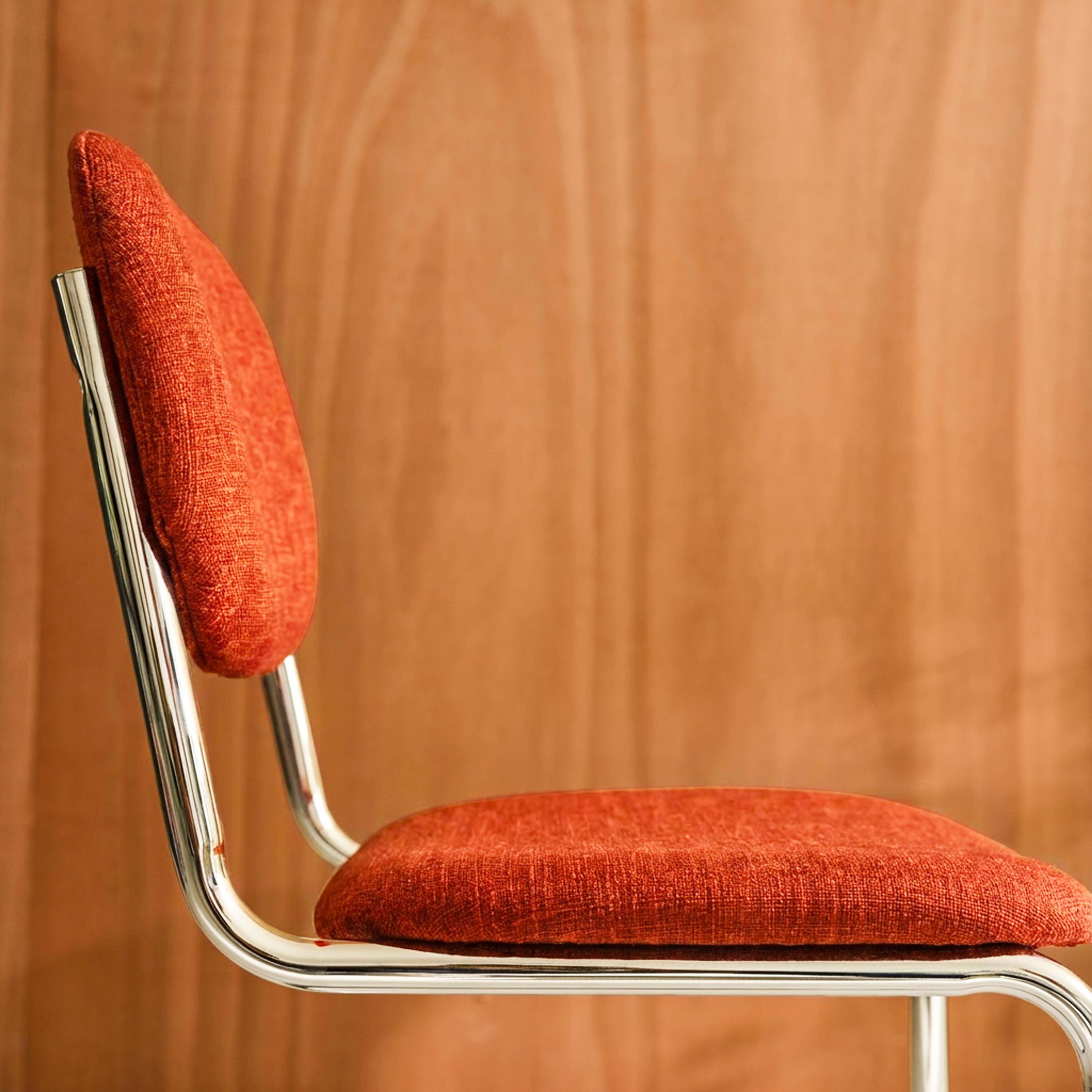 Zestaw 2 krzeseł z metalową ramą, obiciem z tkaniny szenilowej pomarańczowej i chromowanymi nóżkami – dł. 47 x gł. 54,5 x wys. 81 cm – Maloa,sweeek,Photo5