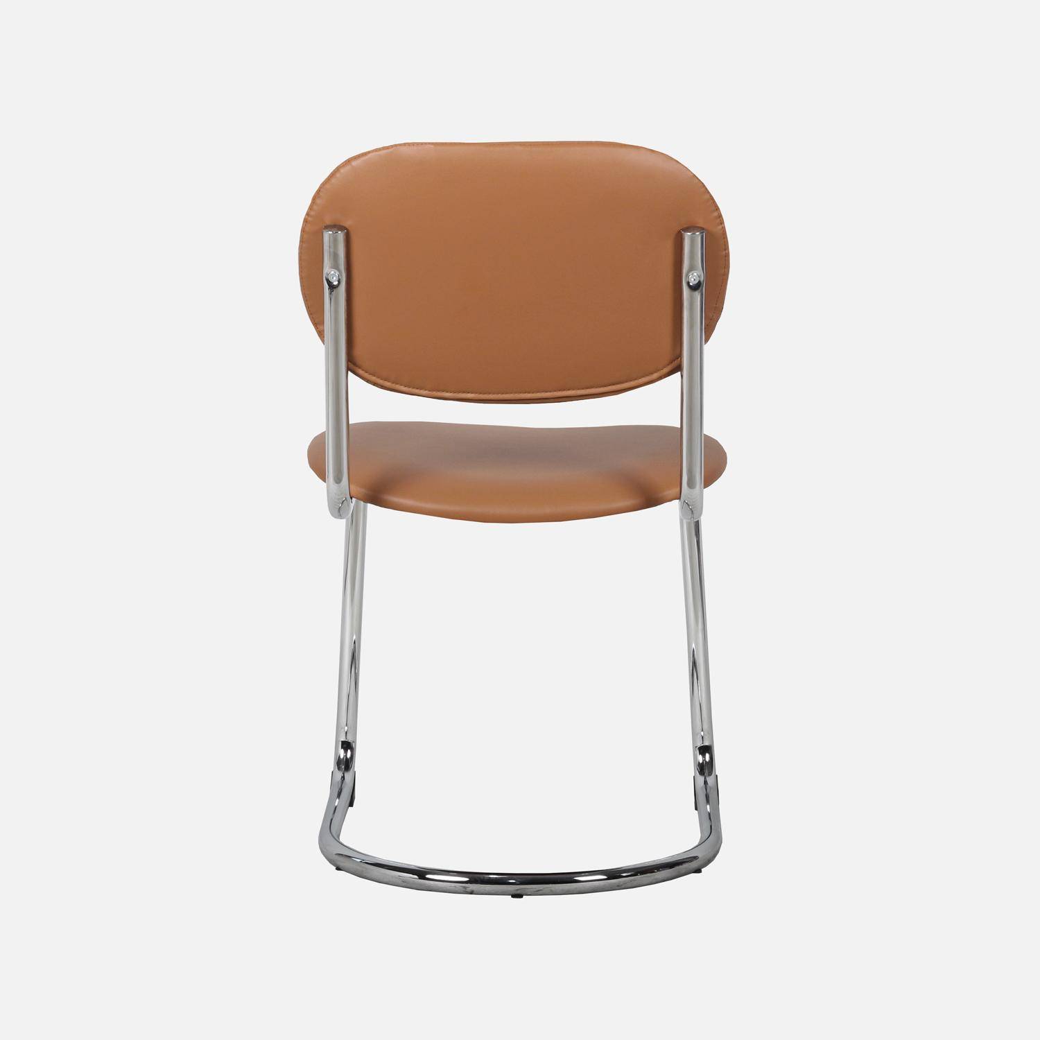Lot de 2 chaises cantilever arrondie métal, similicuir marron et pieds chromés - L 47 x P 54.5 x H 81cm - Maloa Photo4