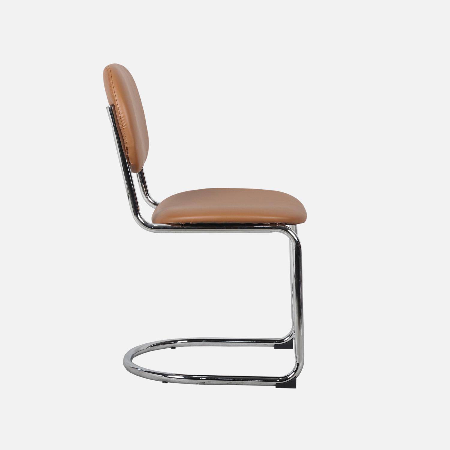 Lot de 2 chaises cantilever arrondie métal, similicuir marron et pieds chromés - L 47 x P 54.5 x H 81cm - Maloa Photo3