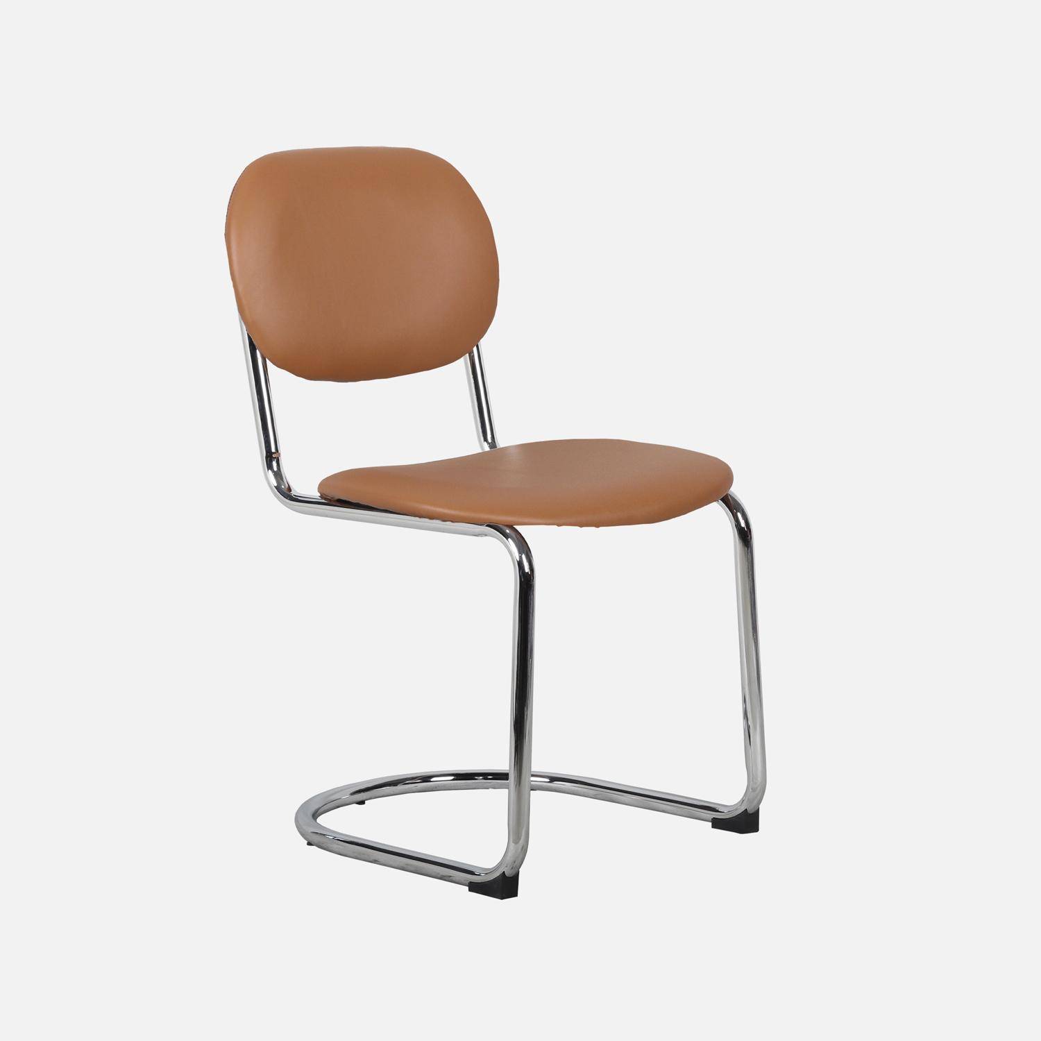 Lot de 2 chaises cantilever arrondie métal, similicuir marron et pieds chromés - L 47 x P 54.5 x H 81cm - Maloa Photo2