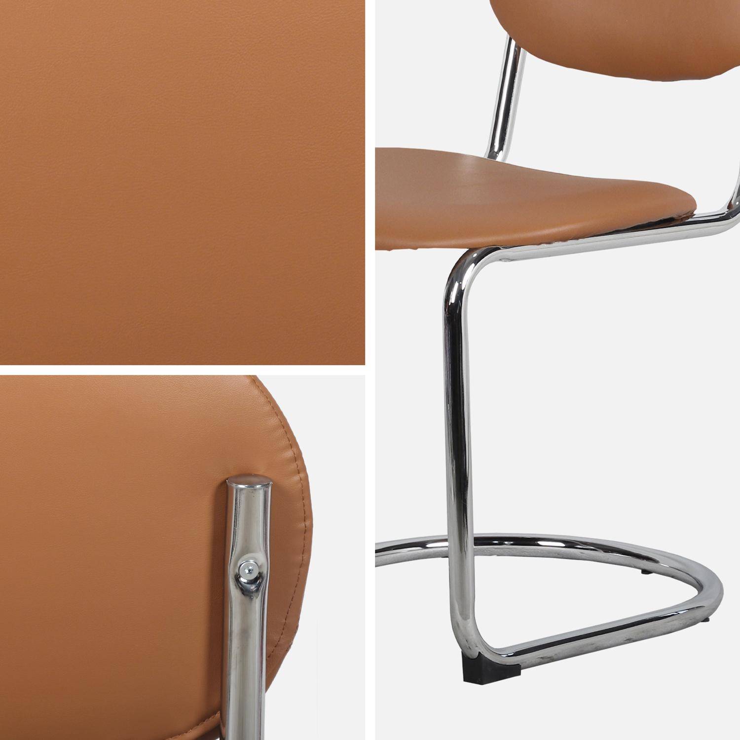 Lot de 2 chaises cantilever arrondie métal, similicuir marron et pieds chromés - L 47 x P 54.5 x H 81cm - Maloa Photo5