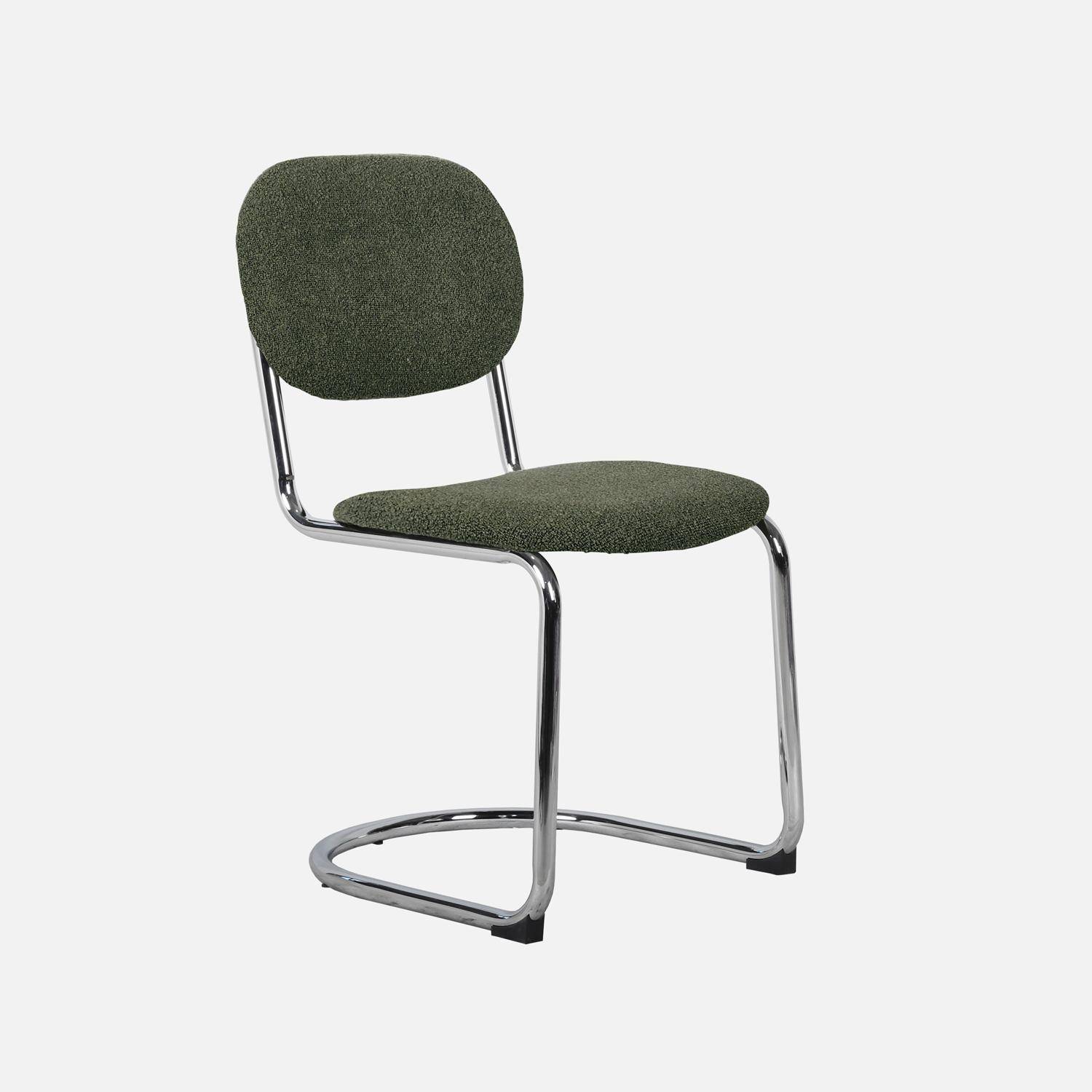 Lot de 2 chaises cantilever arrondie métal, bouclette texturée kaki et pieds chromés - L 47 x P 54.5 x H 81cm - Maloa Photo2