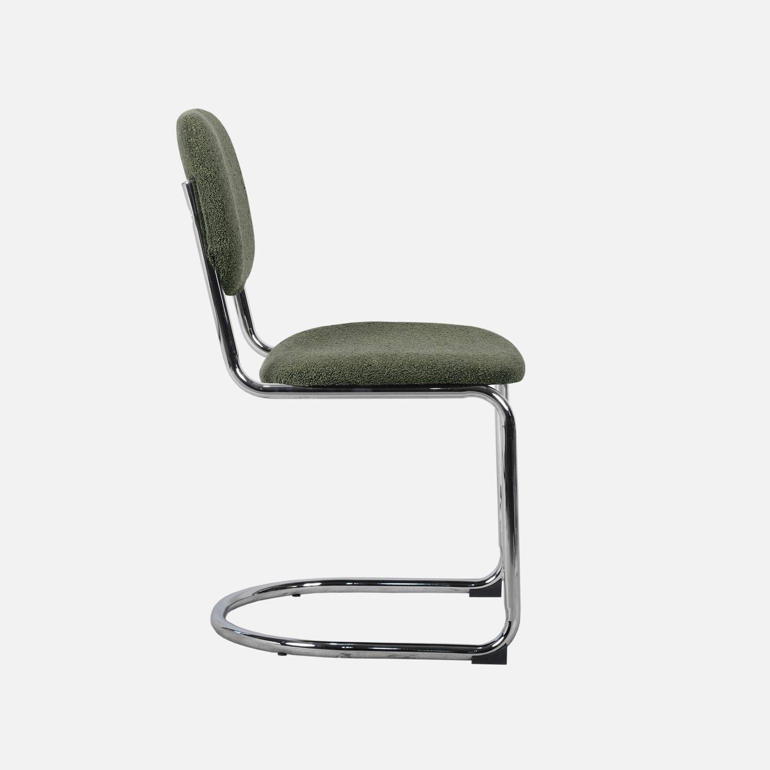 Lot de 2 chaises cantilever arrondie métal, bouclette texturée kaki et pieds chromés - L 47 x P 54.5 x H 81cm - Maloa Photo3