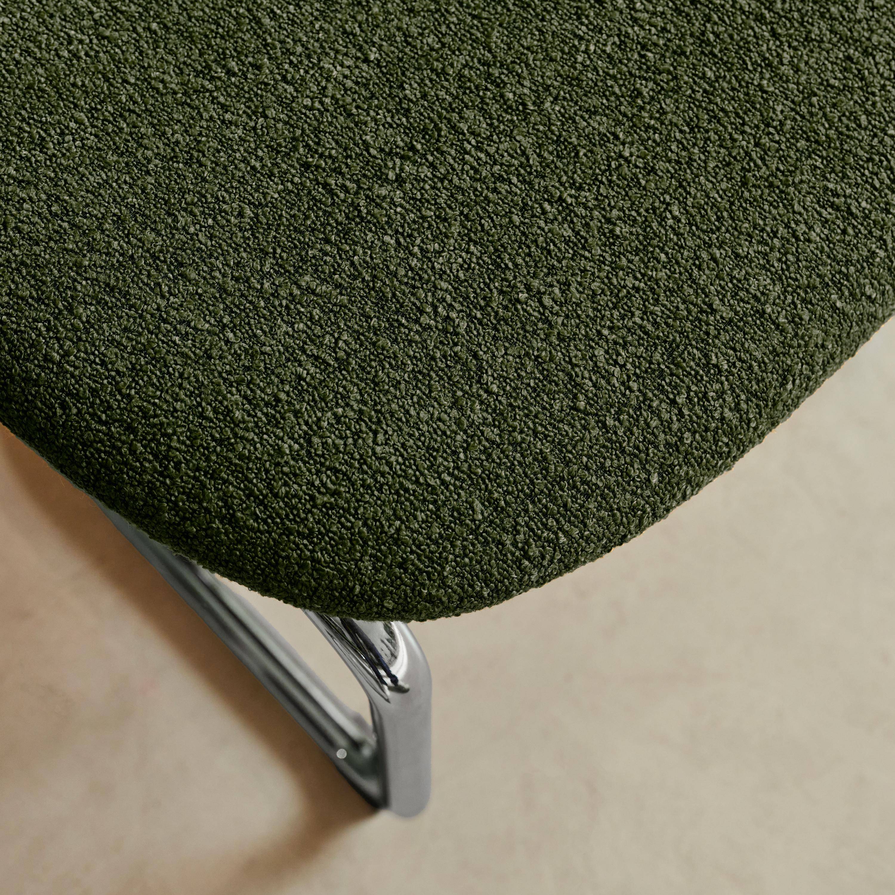 Lot de 2 chaises cantilever arrondie métal, bouclette texturée kaki et pieds chromés - L 47 x P 54.5 x H 81cm - Maloa Photo6