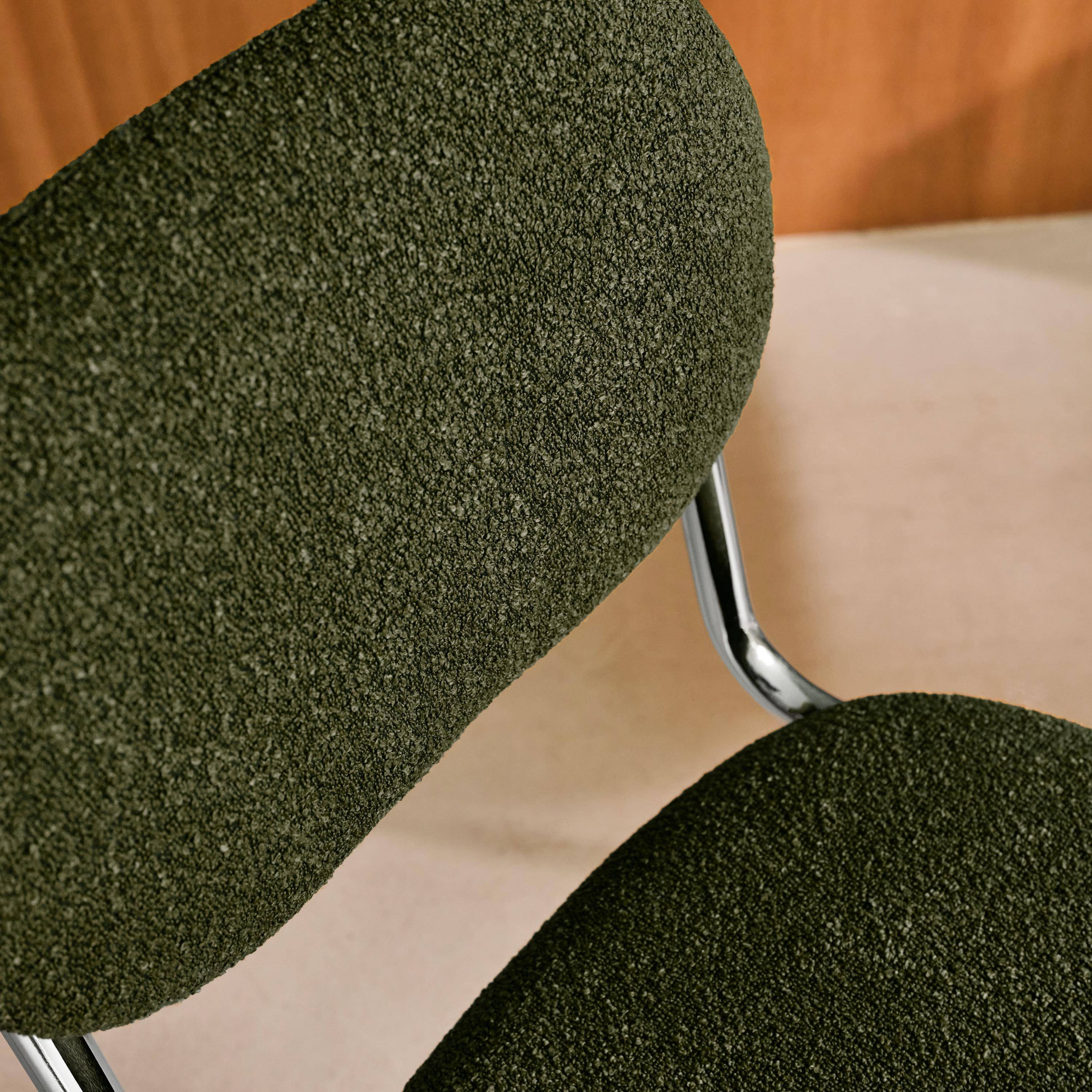 Lot de 2 chaises cantilever arrondie métal, bouclette texturée kaki et pieds chromés - L 47 x P 54.5 x H 81cm - Maloa Photo3