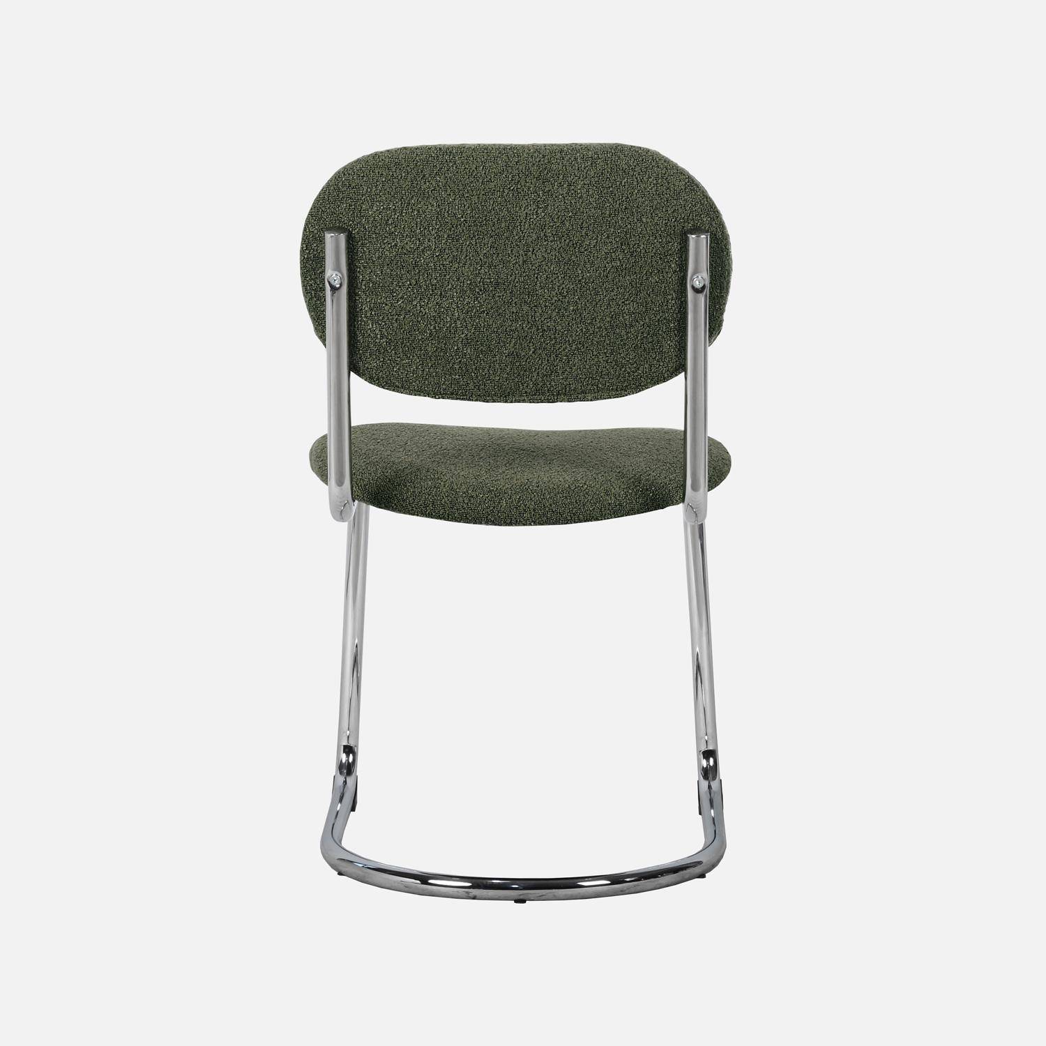 Lot de 2 chaises cantilever arrondie métal, bouclette texturée kaki et pieds chromés - L 47 x P 54.5 x H 81cm - Maloa Photo4