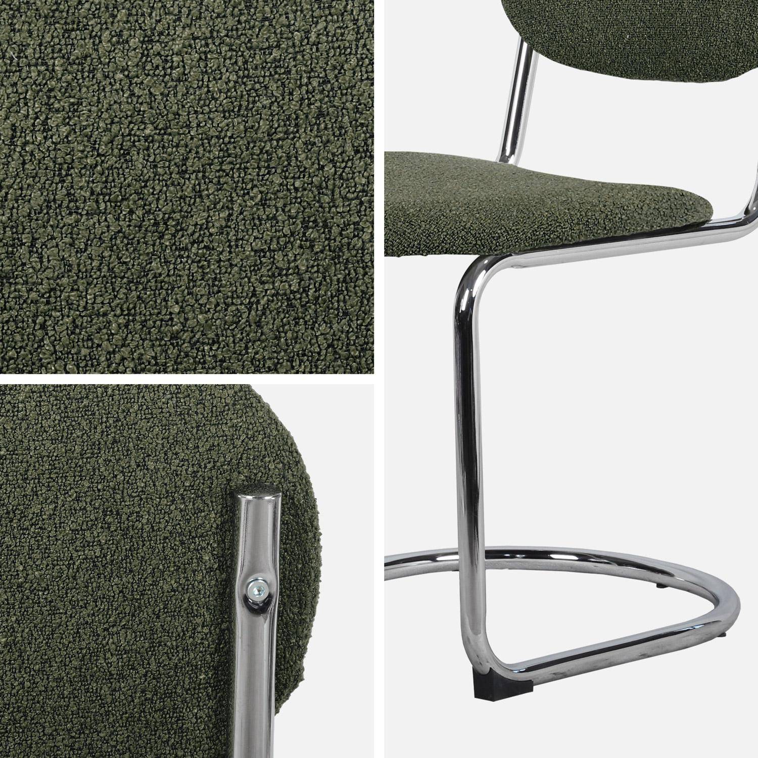 Lot de 2 chaises cantilever arrondie métal, bouclette texturée kaki et pieds chromés - L 47 x P 54.5 x H 81cm - Maloa Photo5