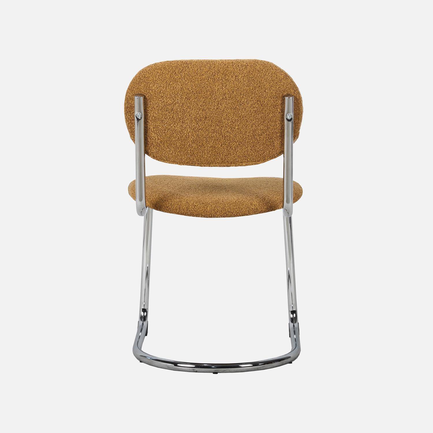 Lot de 2 chaises cantilever arrondie métal, bouclette texturée moutarde et pieds chromés - L 47 x P 54.5 x H 81cm - Maloa,sweeek,Photo4