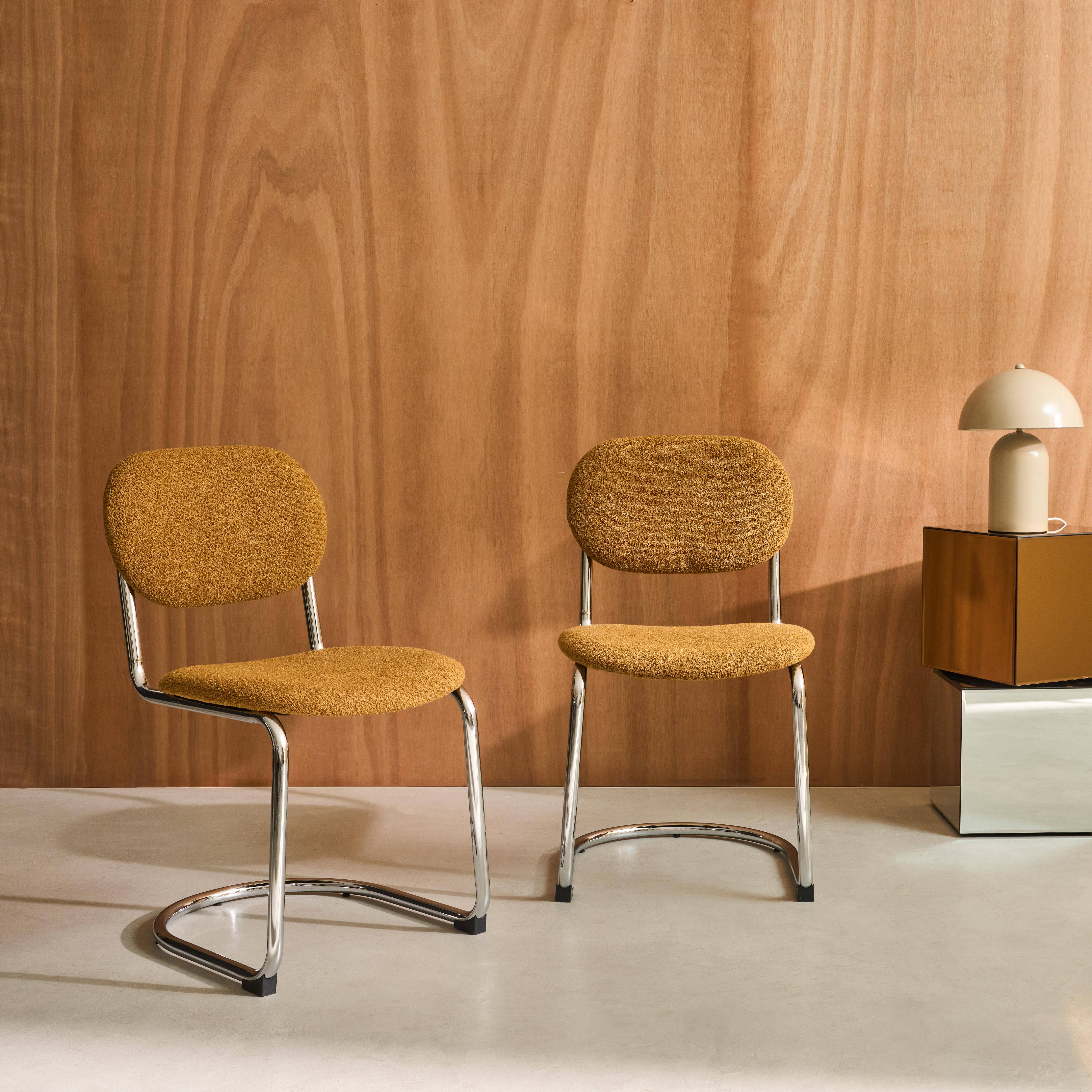 Silla cantilever redondeada de metal, borreguito texturizado y patas cromadas, set de 2 Mostaza - 47x54.5x81 cm,sweeek,Photo1