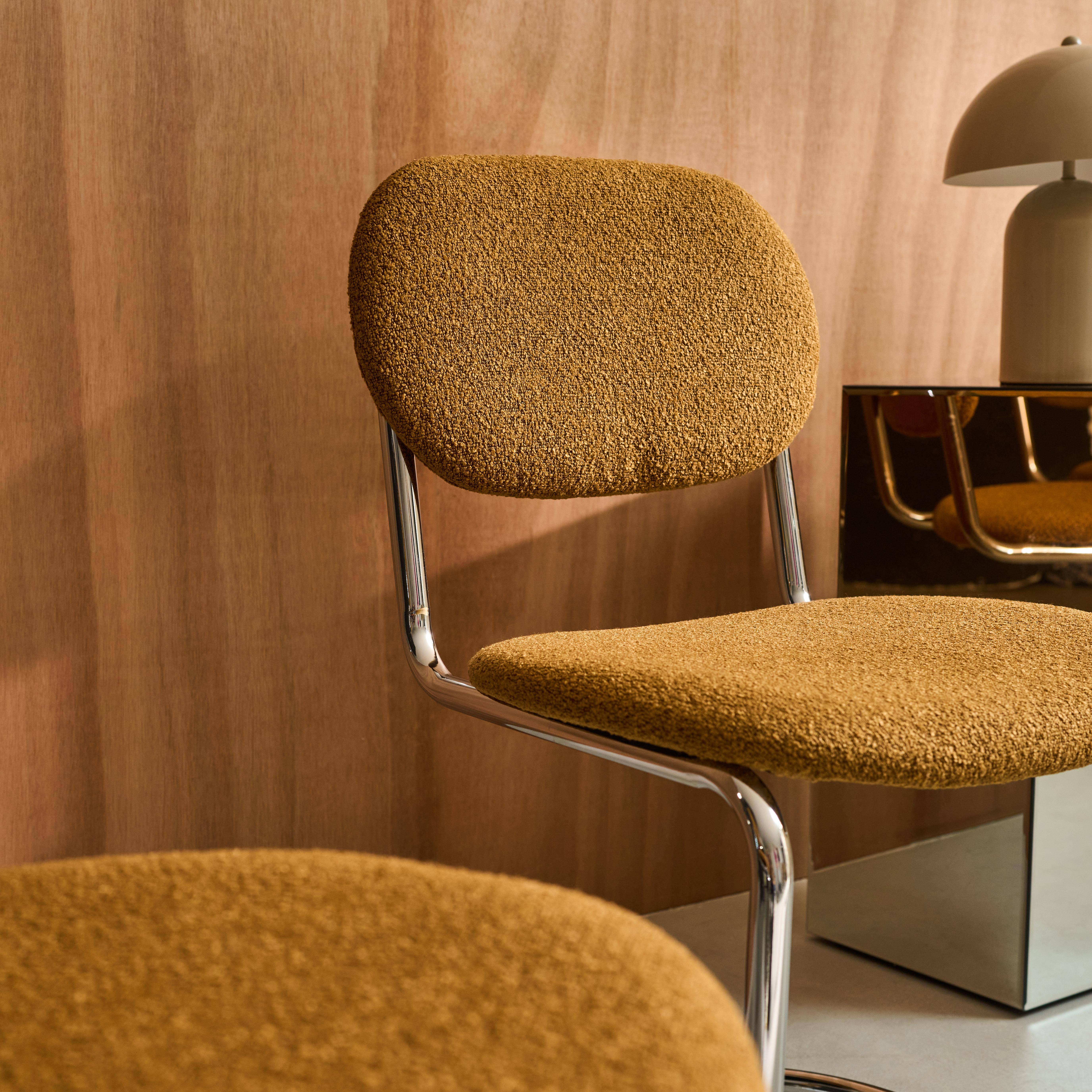 Silla cantilever redondeada de metal, borreguito texturizado y patas cromadas, set de 2 Mostaza - 47x54.5x81 cm,sweeek,Photo5